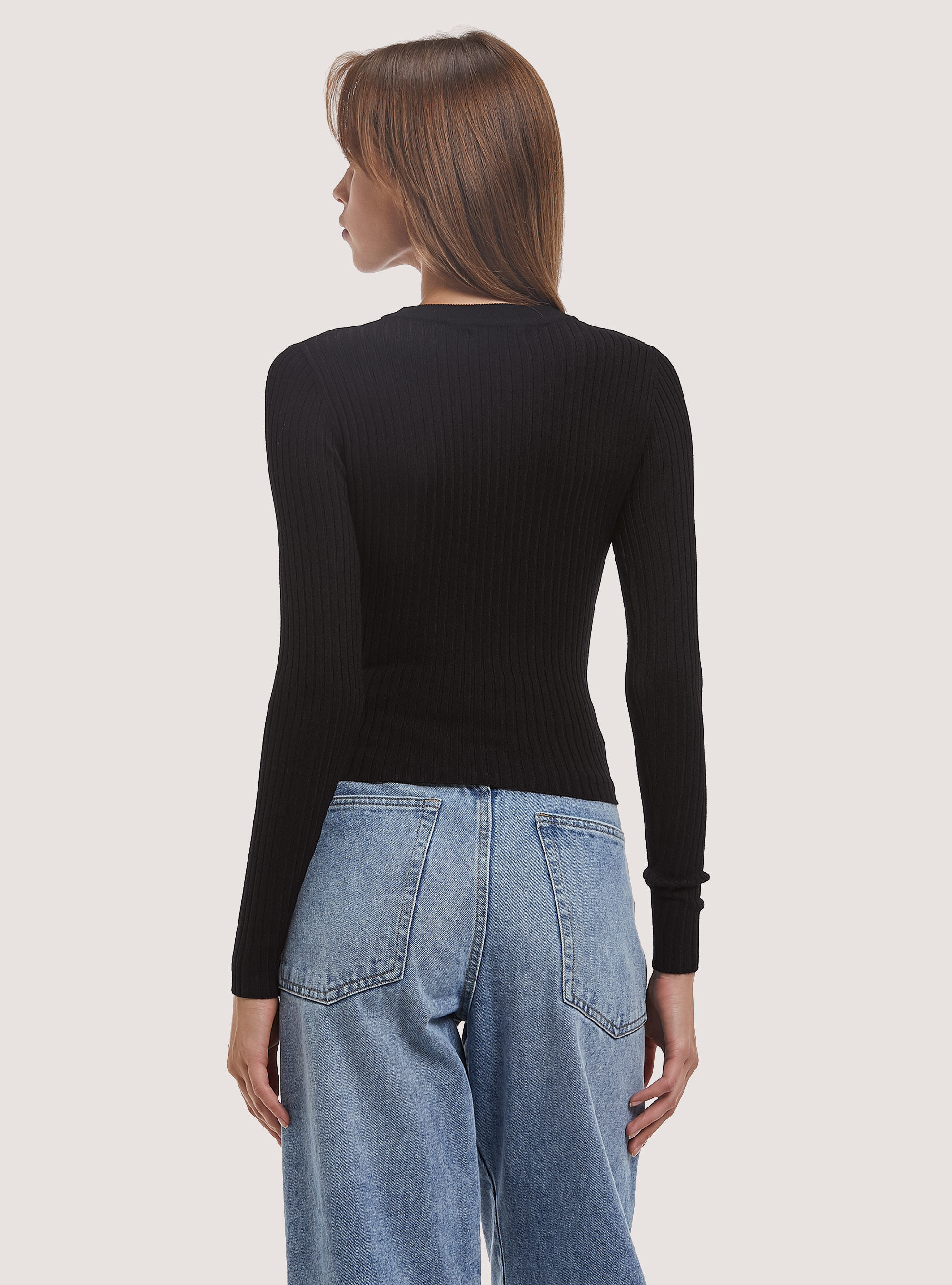 Pull souple en stretch et cotel&eacute;, BK1 BLACK