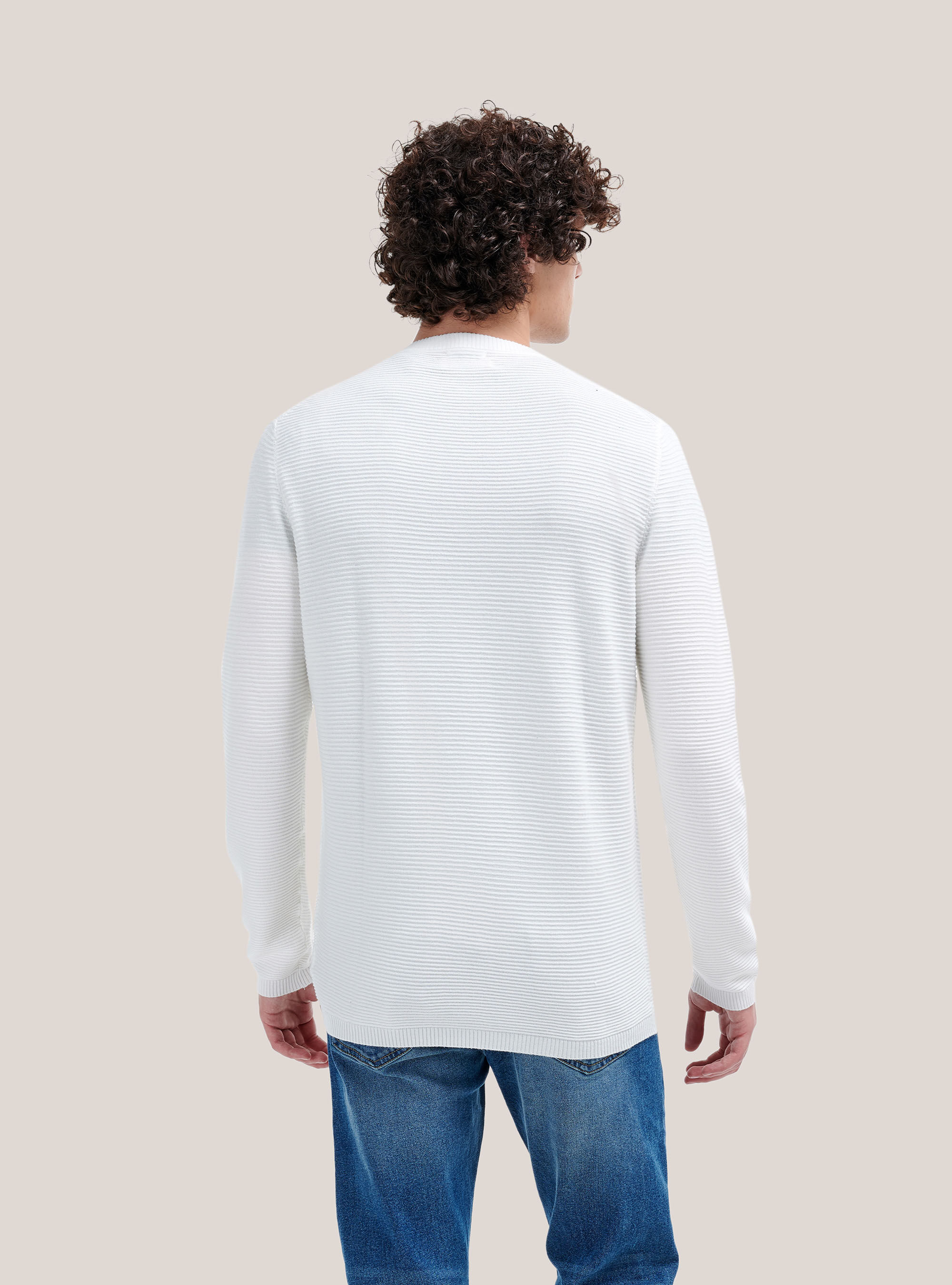 Structured knit crewneck pullover, WHITE