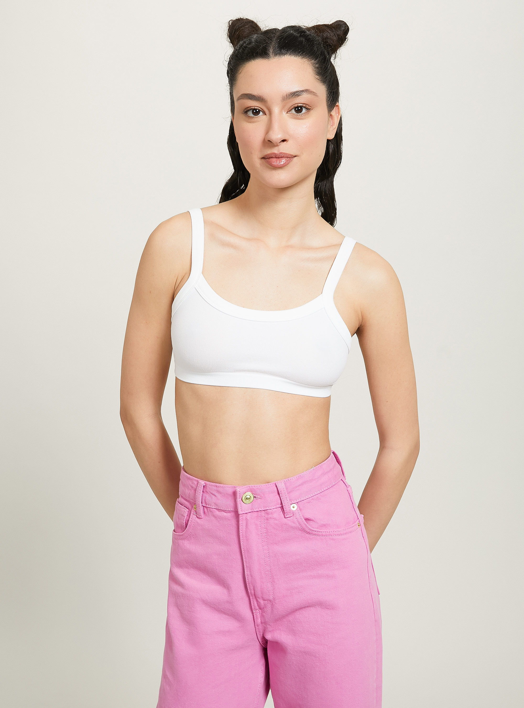 Ribbed brassiere top, WH1 OFF WHITE