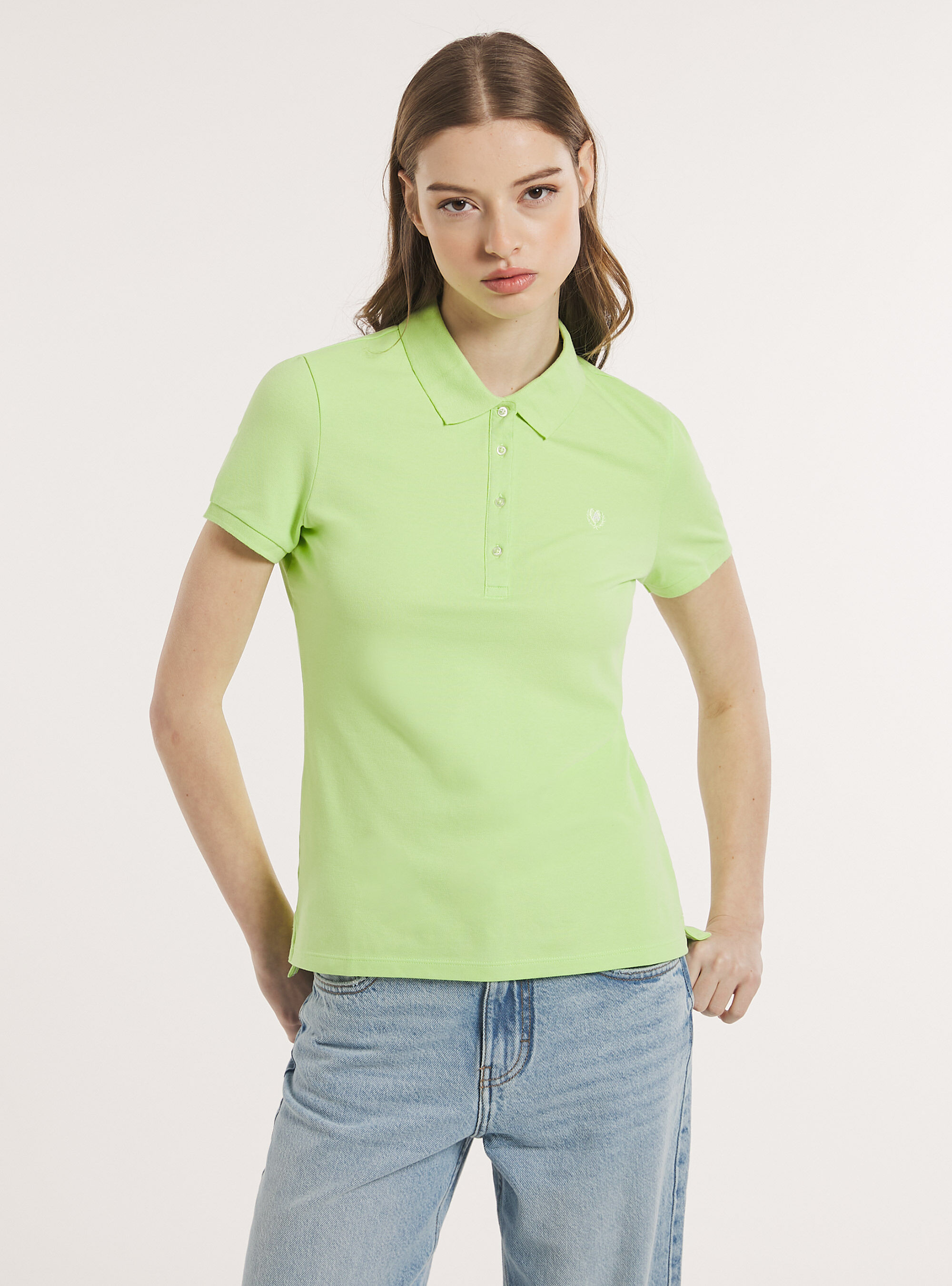 Cotton piqu&eacute; polo shirt with embroidery, LI3 LIME LIGHT