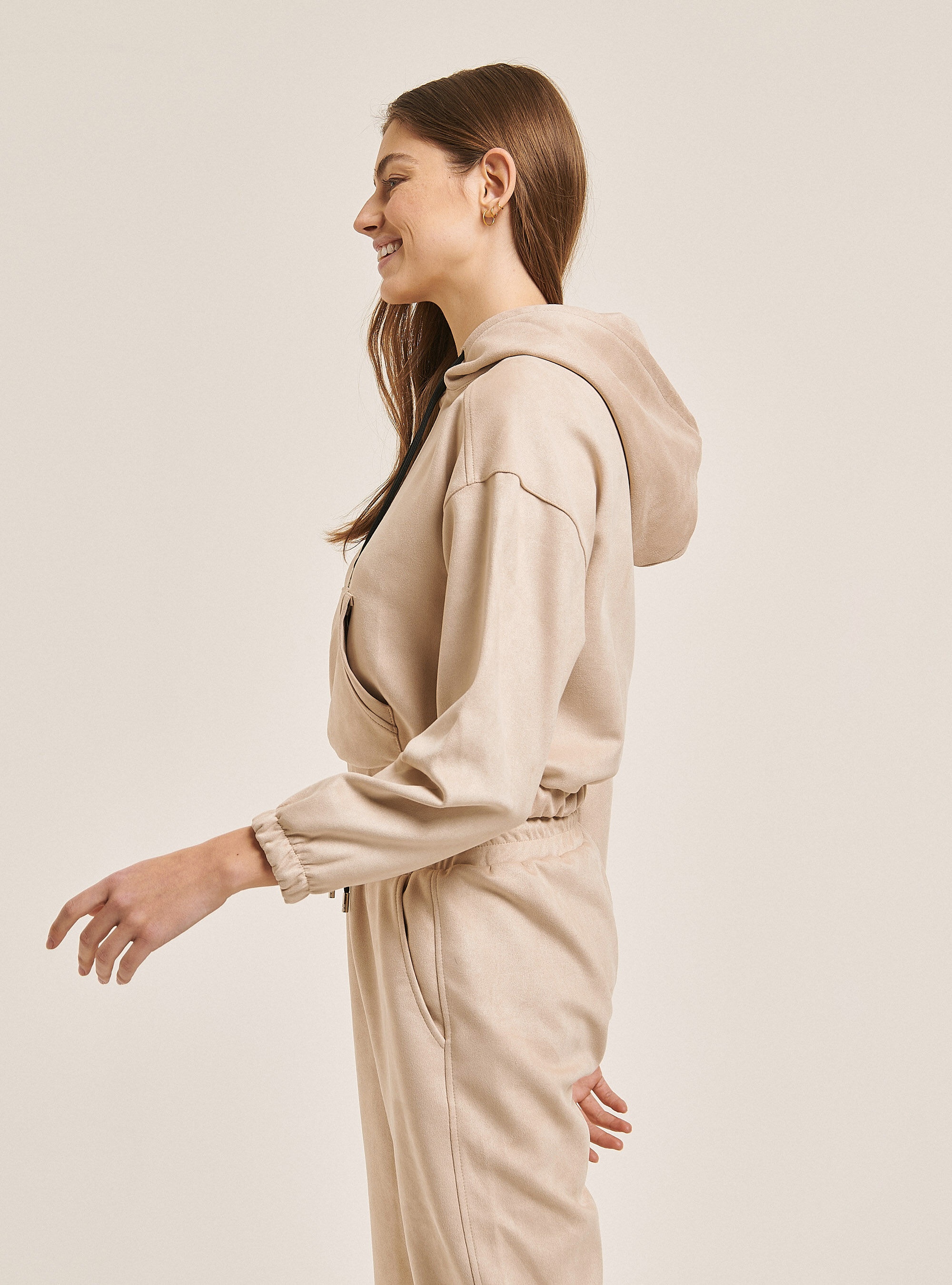 Sweat-shirt crop effet chamois&eacute;, C1150 SAND