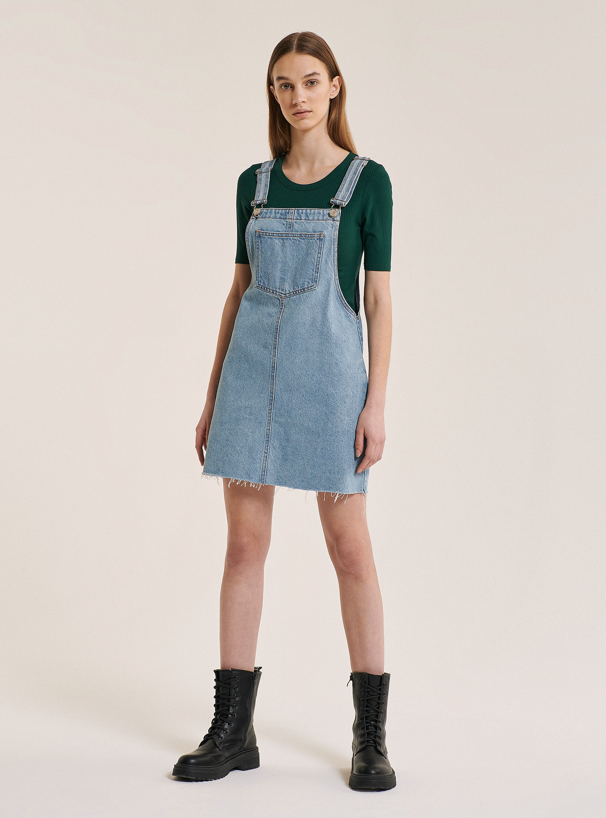 アリシアスタン　front Pocket Overalls - Gray Denim overalls with front pocket