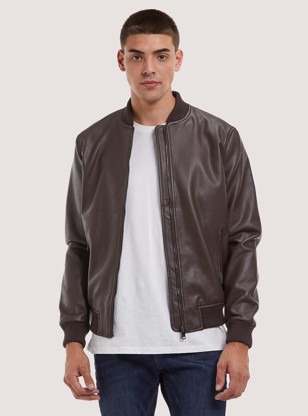Leather-effect bomber jacket - Main Image