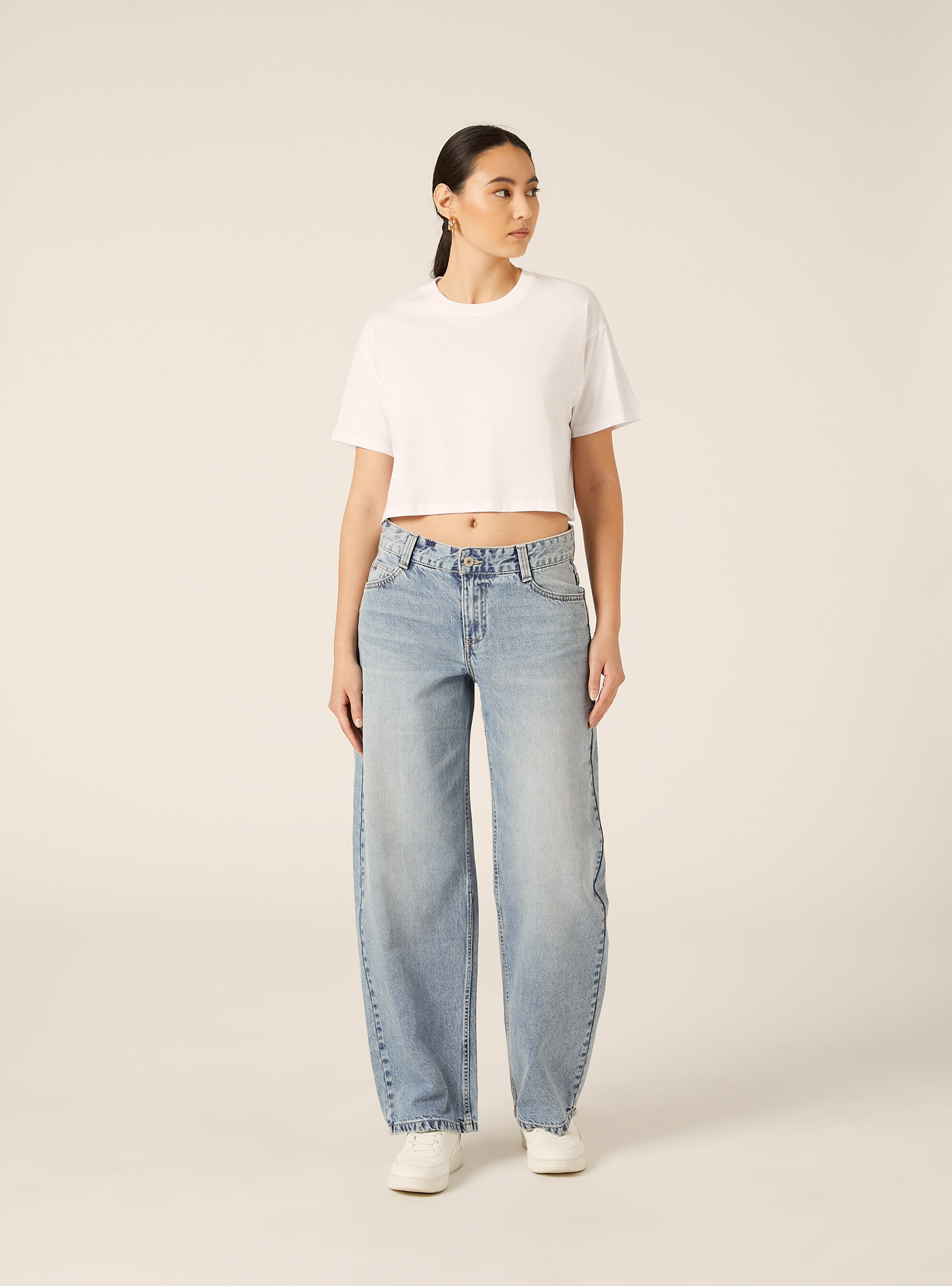 T-shirt crop over tinta unita, WH3 WHITE