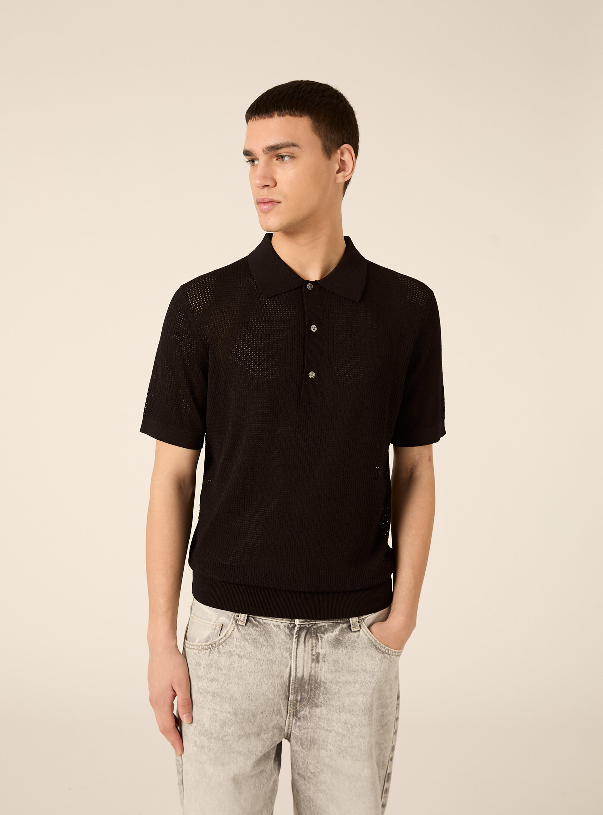 Maglia polo in crochet in misto viscosa