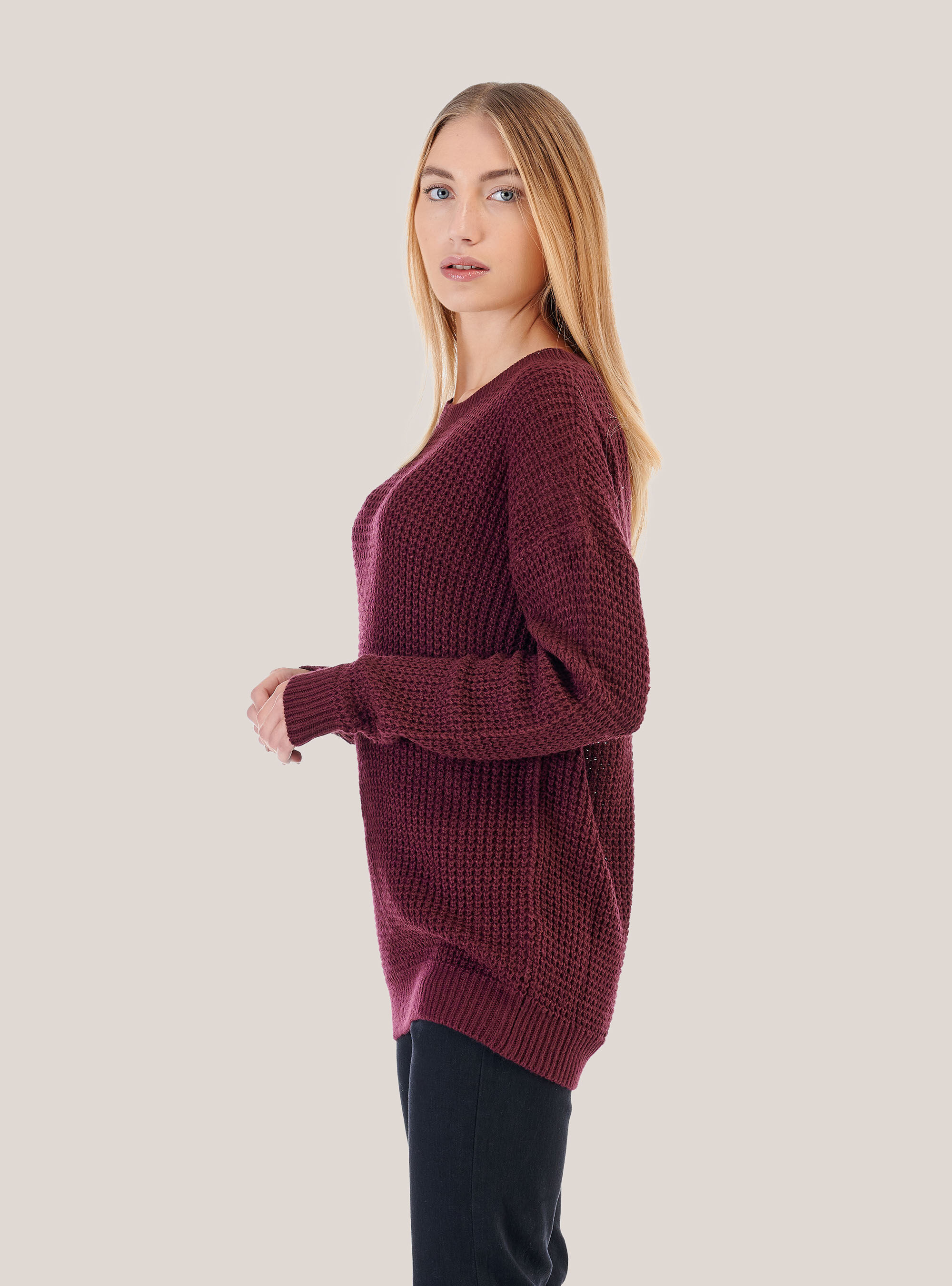 Oversized pullover, C0323 BORDEAUX