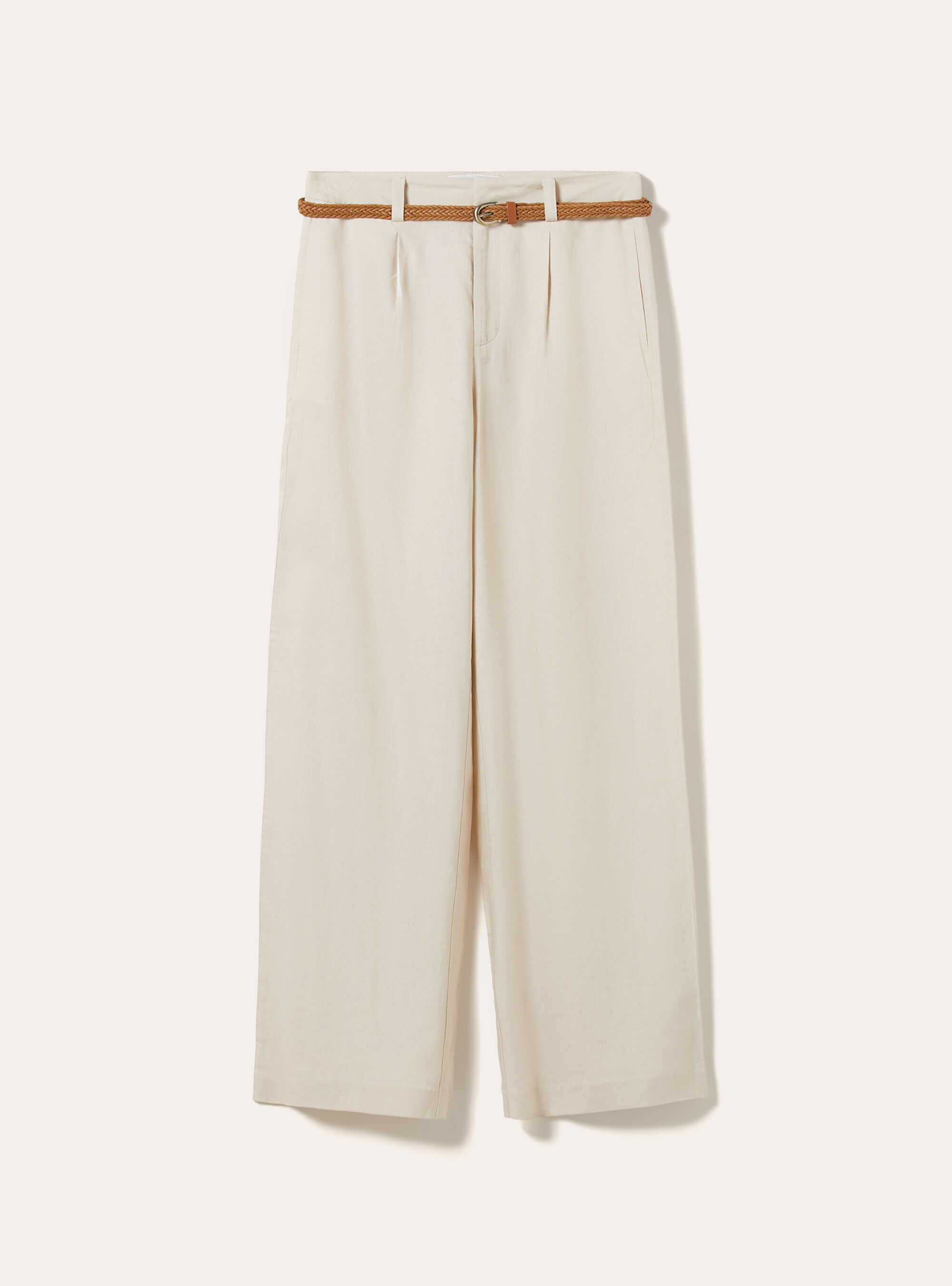 Linen Blend Trousers with Belt, BG2 BEIGE MEDIUM