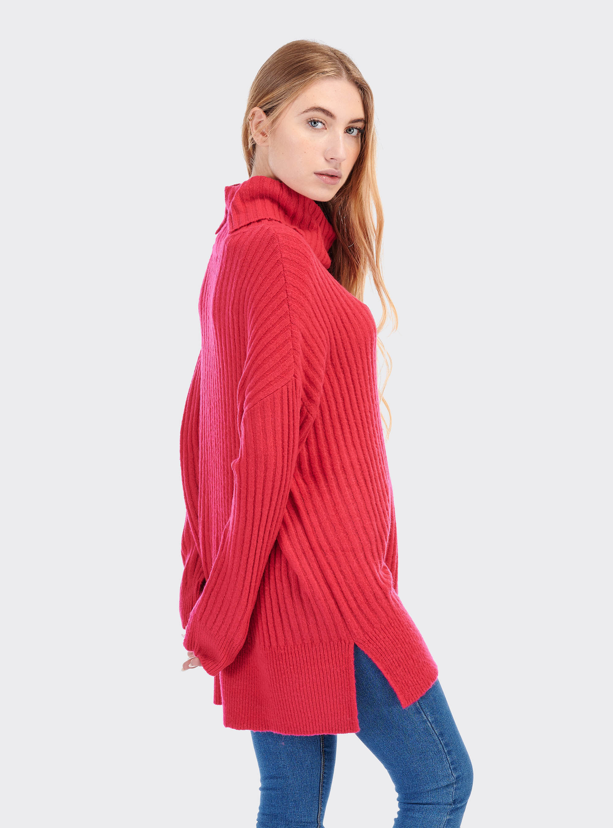 Oversized turtleneck pullover, FUXIA