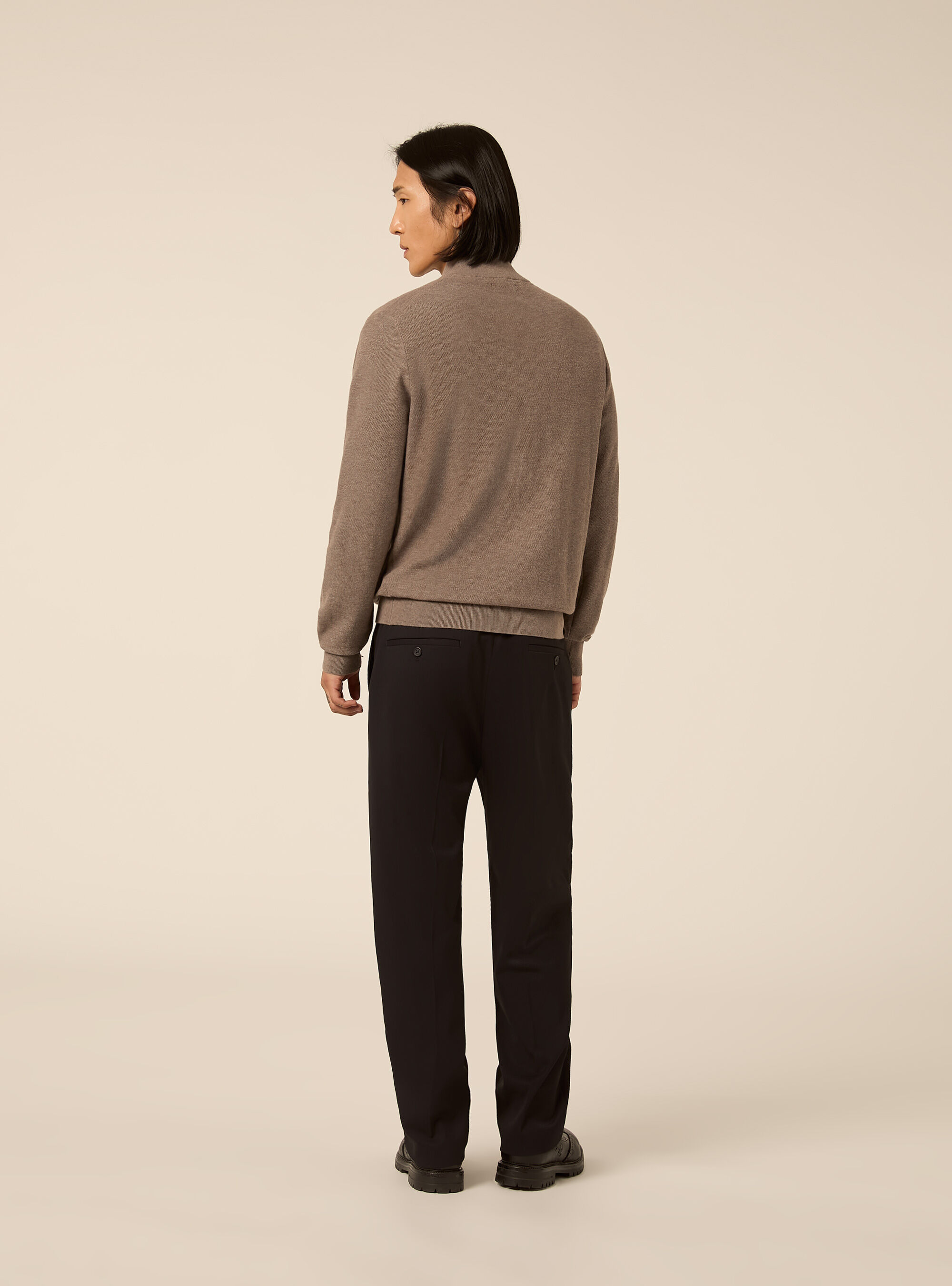 Half zip pullover aus kaschmirmischung mit stehkragen, MTB2 TOBACCO MEL MED