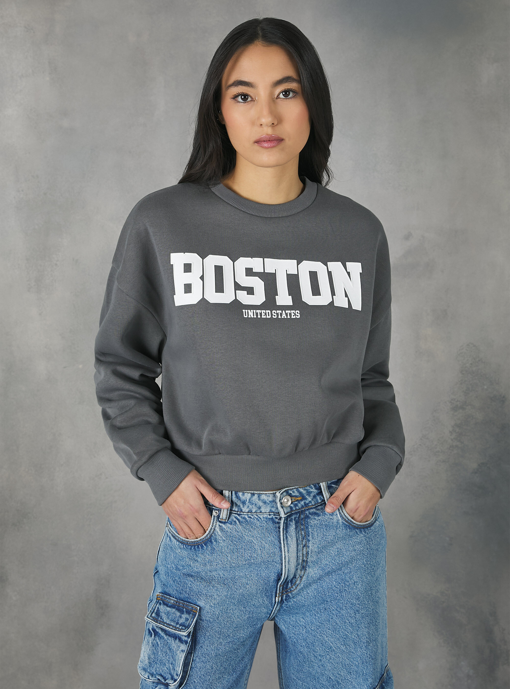Cropped college sweatshirt sale