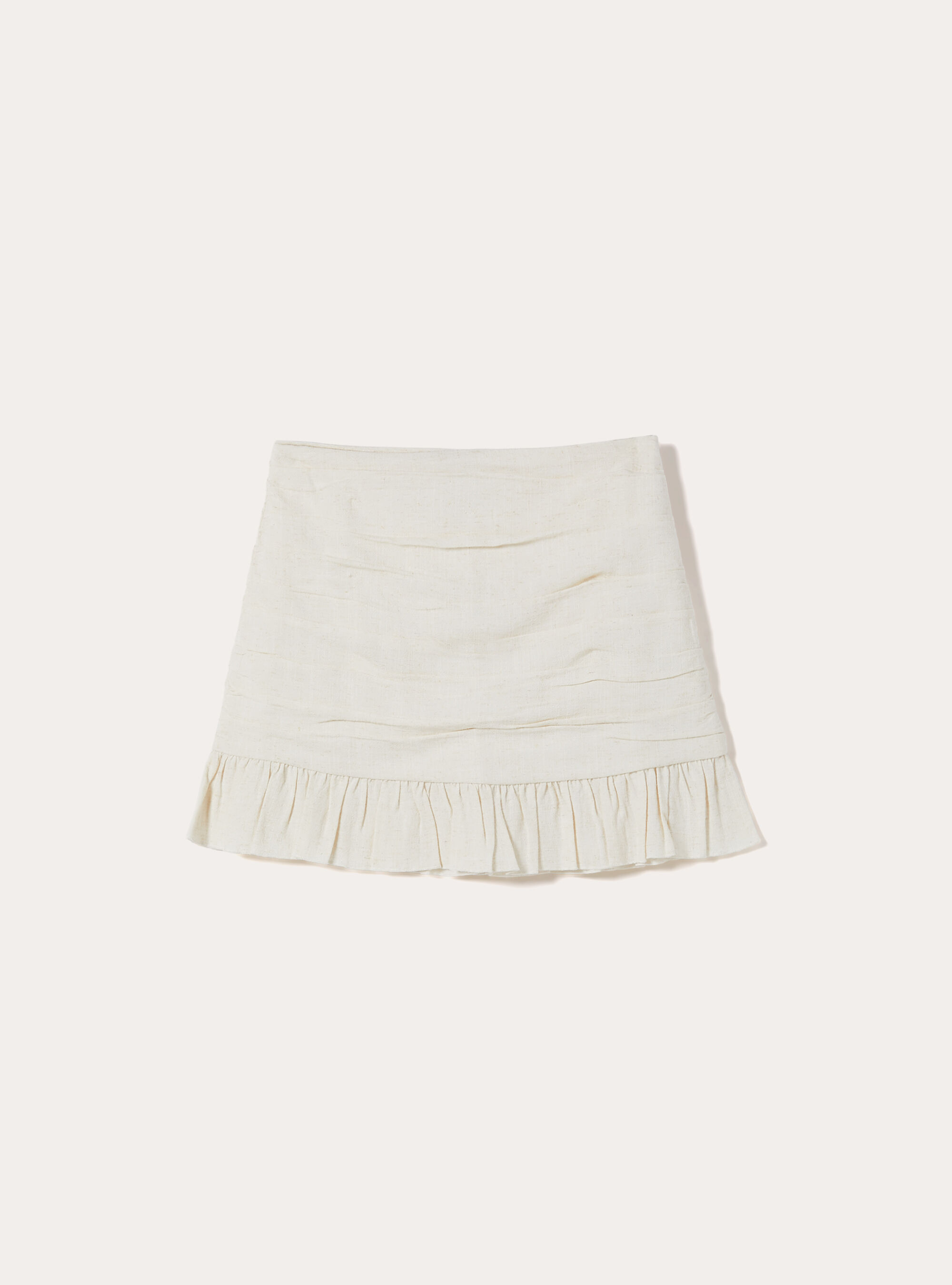 Minigonna arricciata in misto lino, MBG3 BEIGE MEL LIGHT