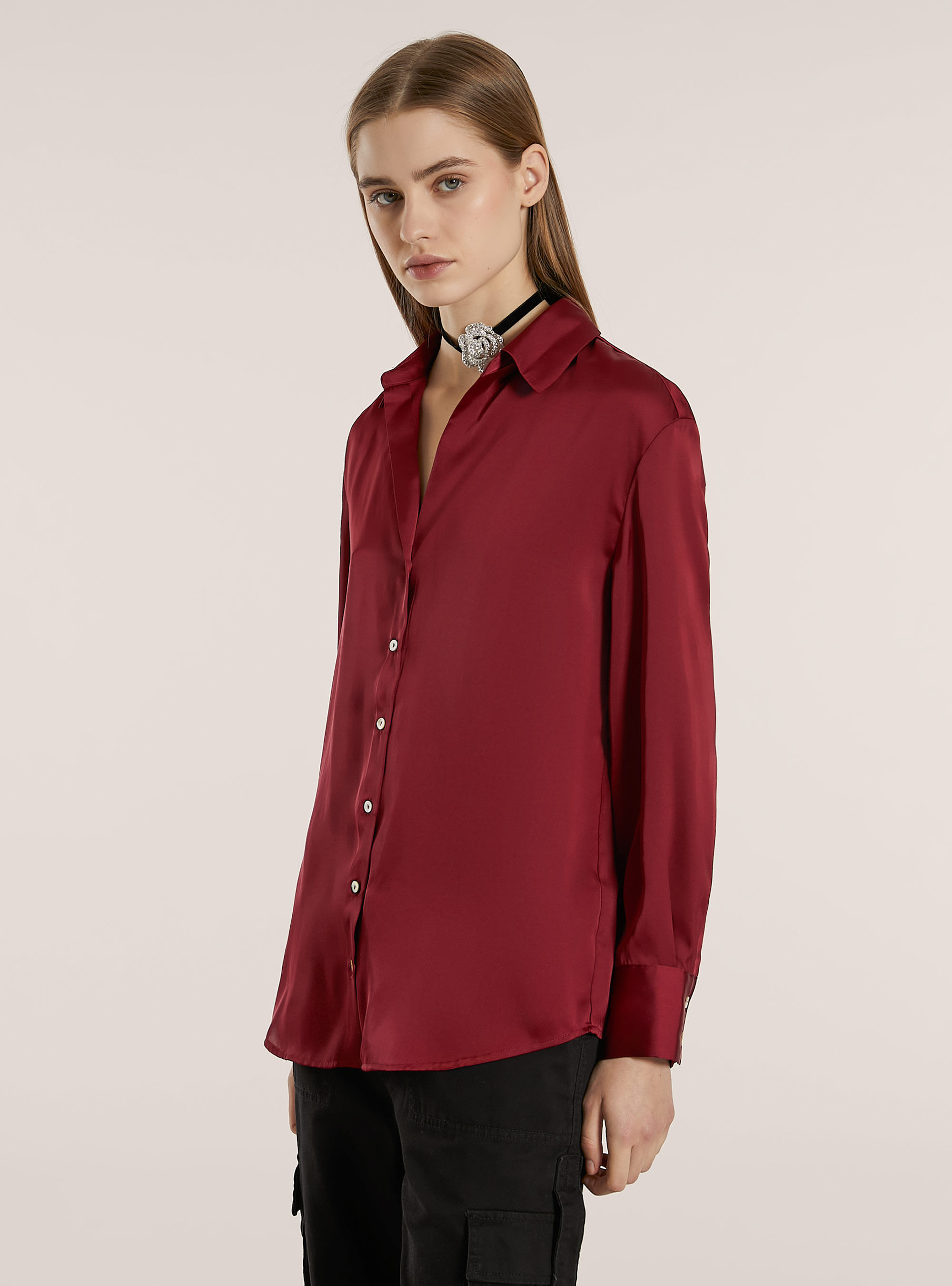 Chemise unie en satin, BO2 BORDEAUX MEDIUM