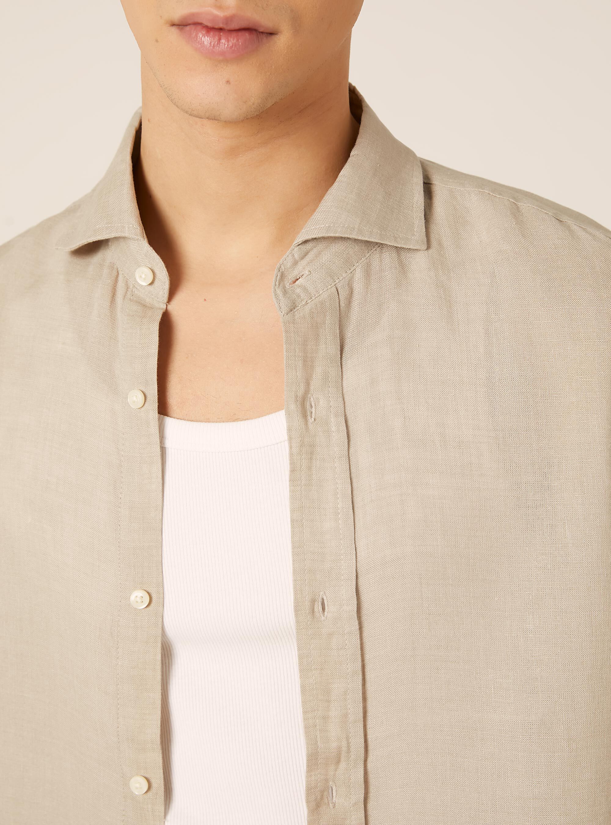 Camicia basica in lino, MBG2 BEIGE MEL MED