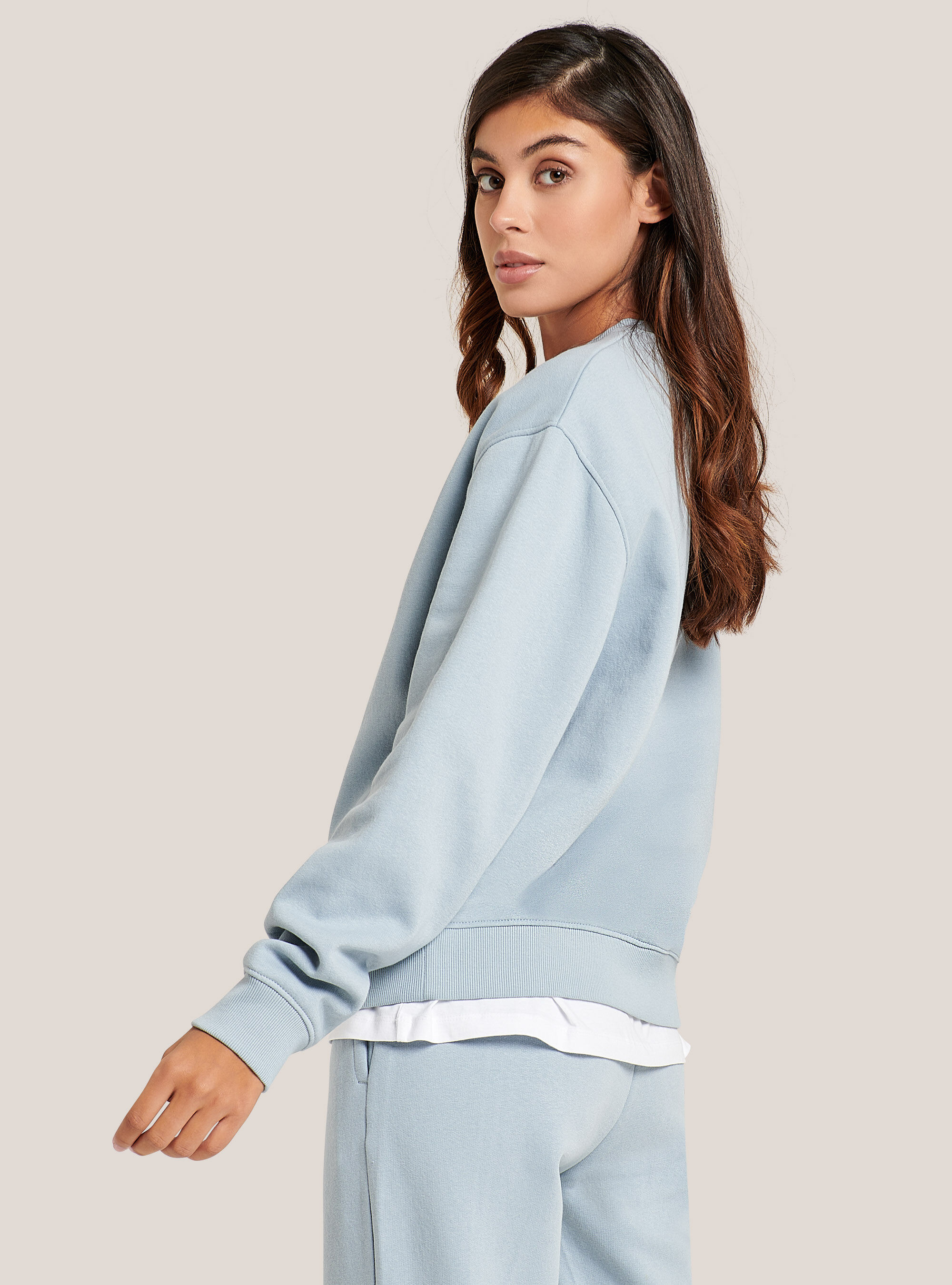 Sudadera b&aacute;sica de algod&oacute;n de cuello redondo, C2304 AZZURRE