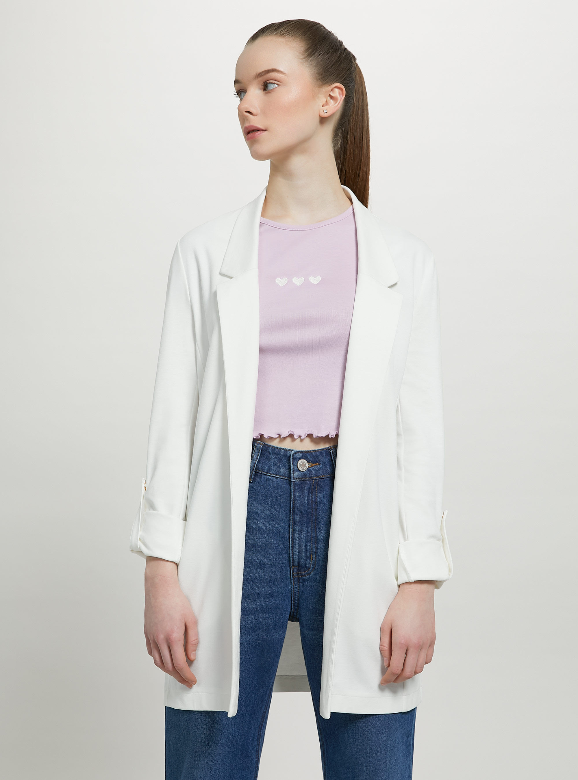 Americana larga lisa, WH1 OFF WHITE