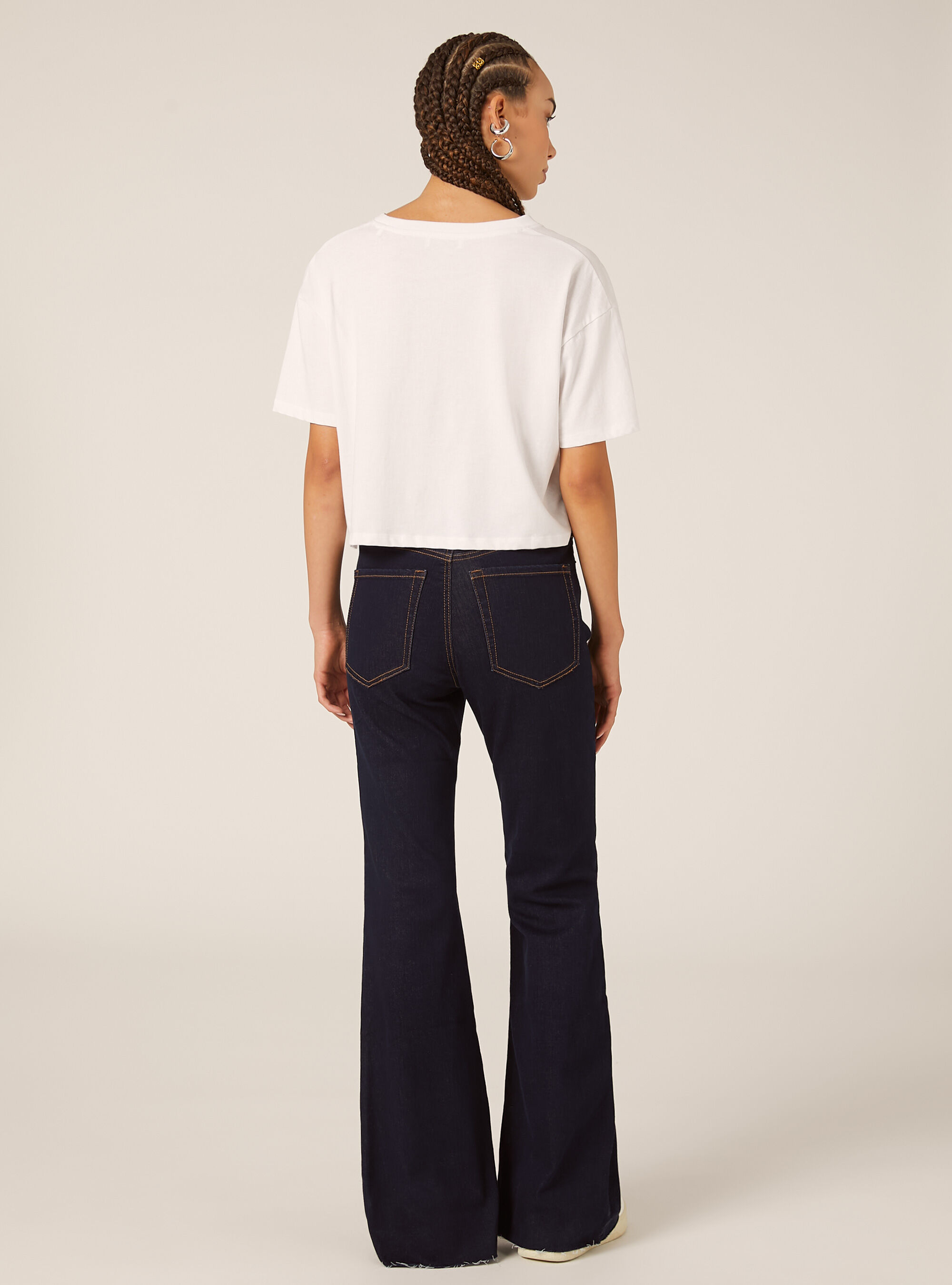 High-waisted flare jeans, D001 DEEP BLUE