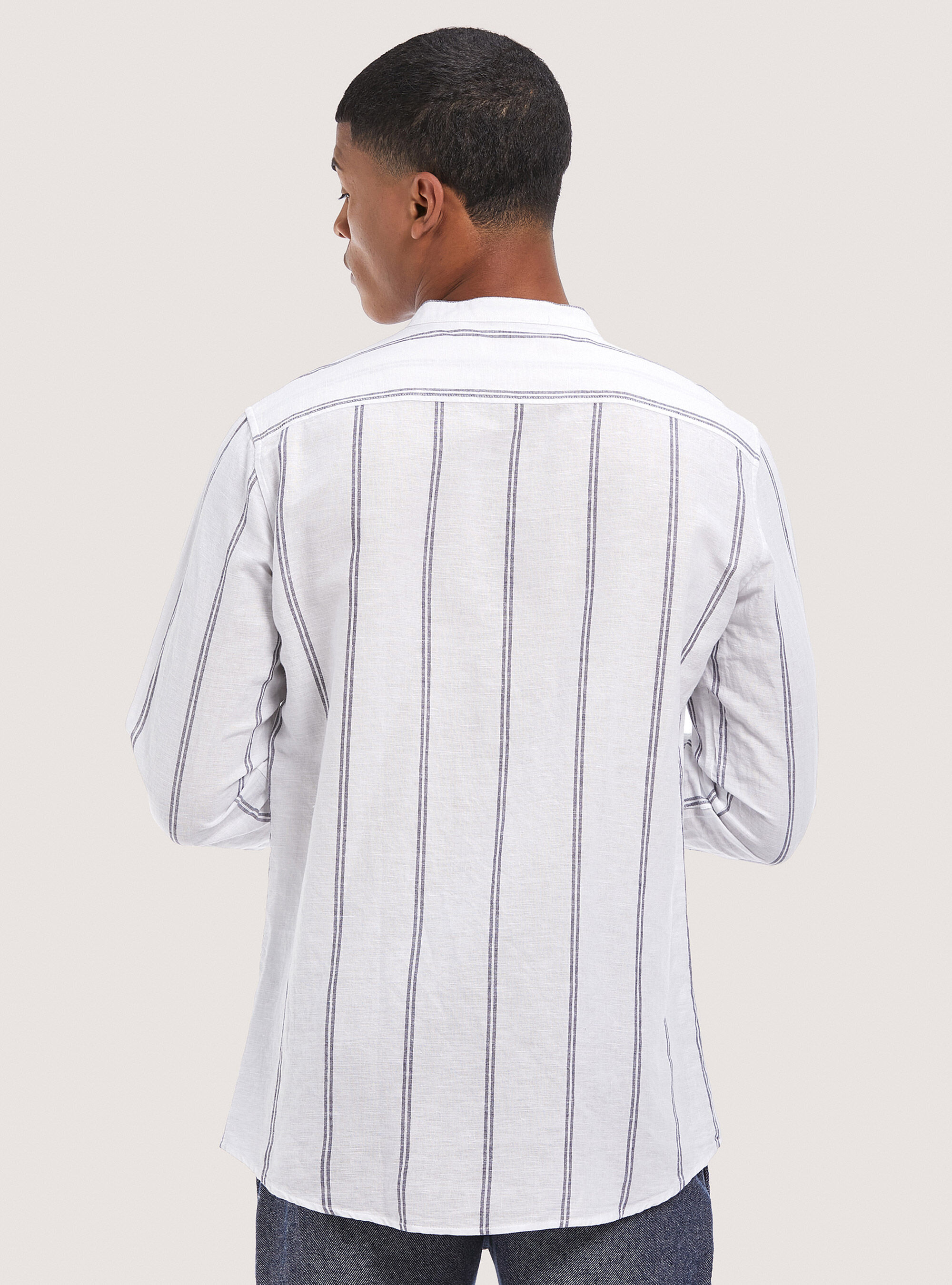 Linen blend striped shirt, BLUE NAVY