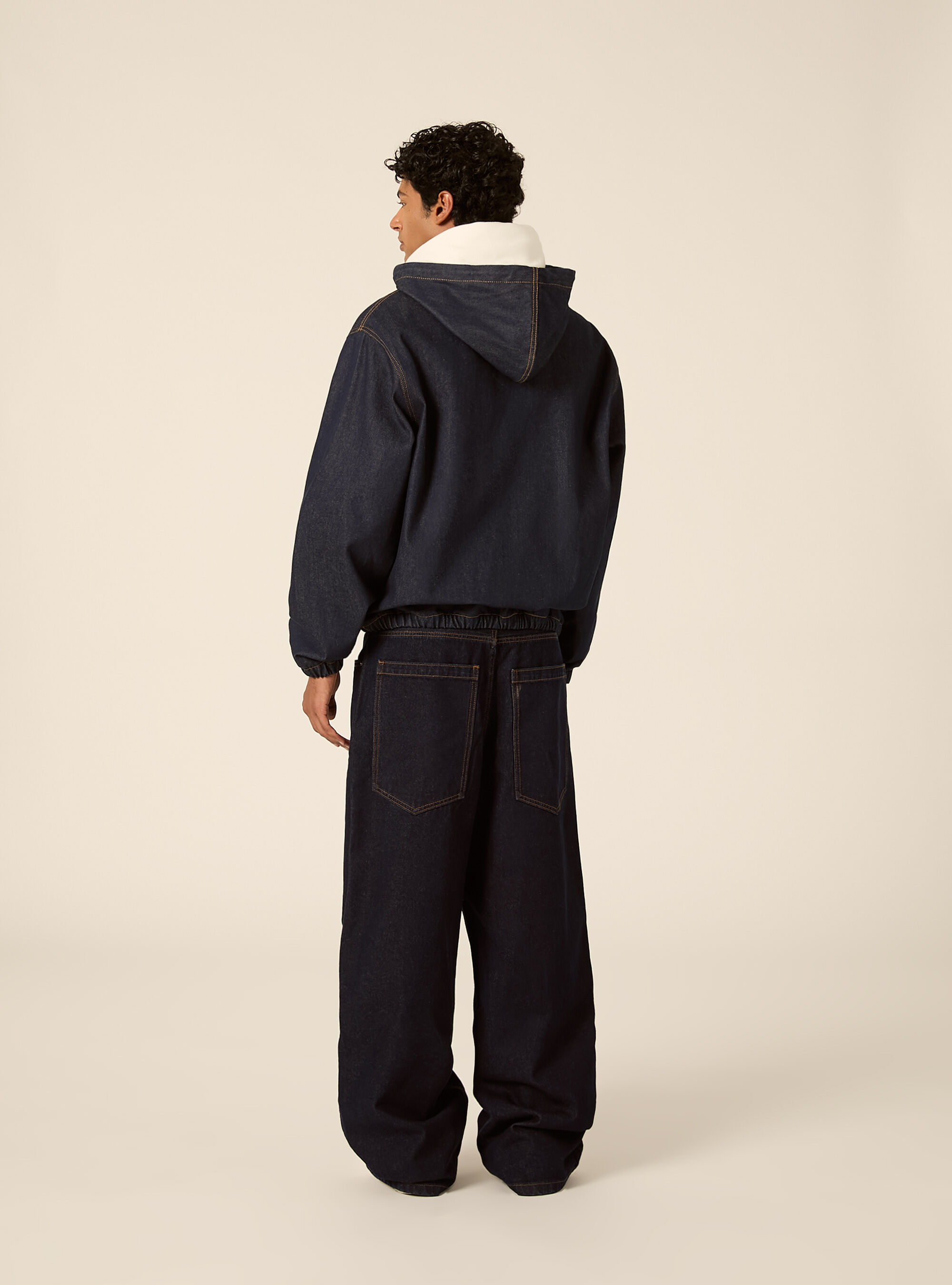 Giubbotto cappuccio in denim, D001 DEEP BLUE