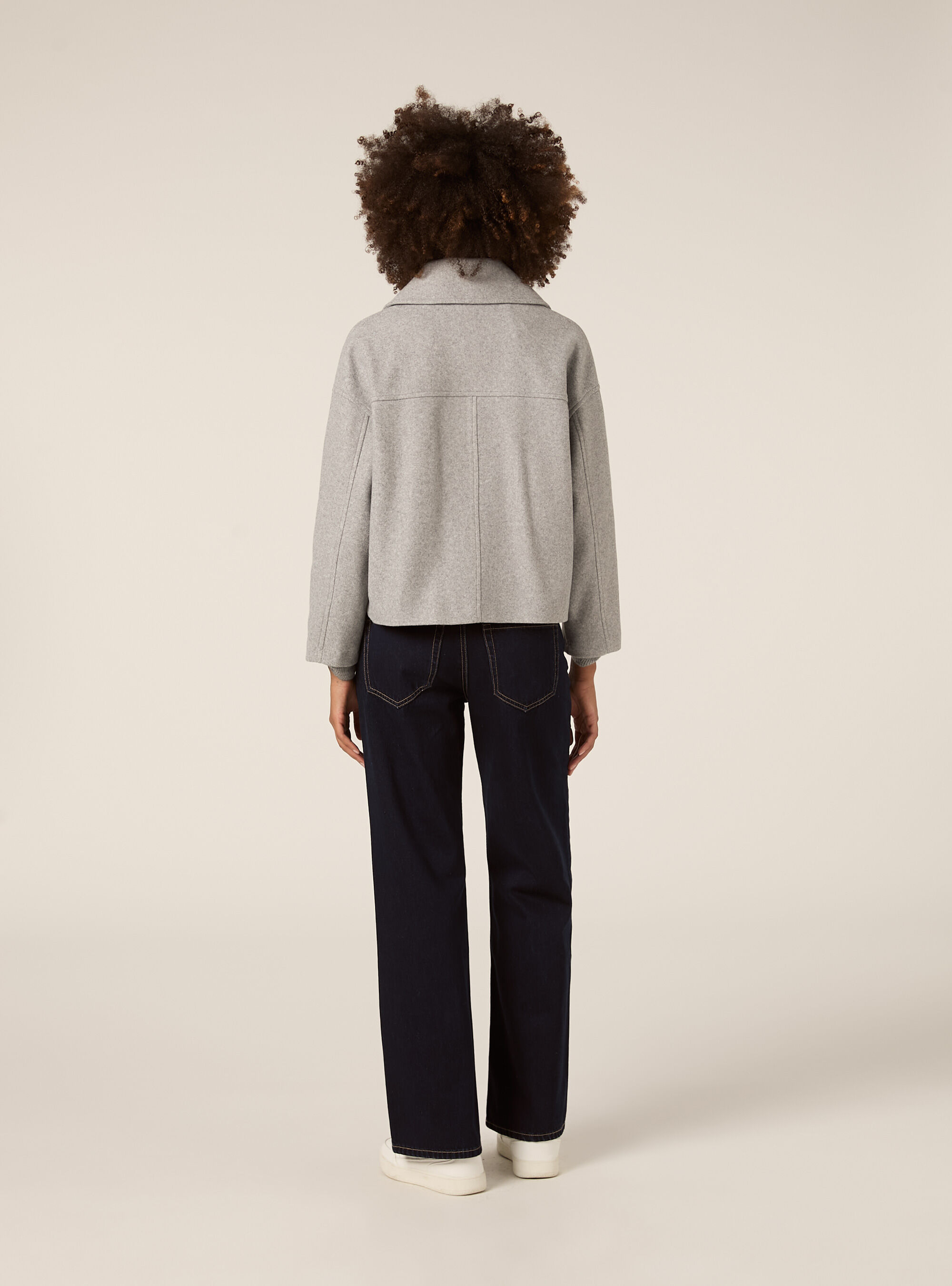 Cappotto corto in panno, MGY3 GREY MEL LIGHT