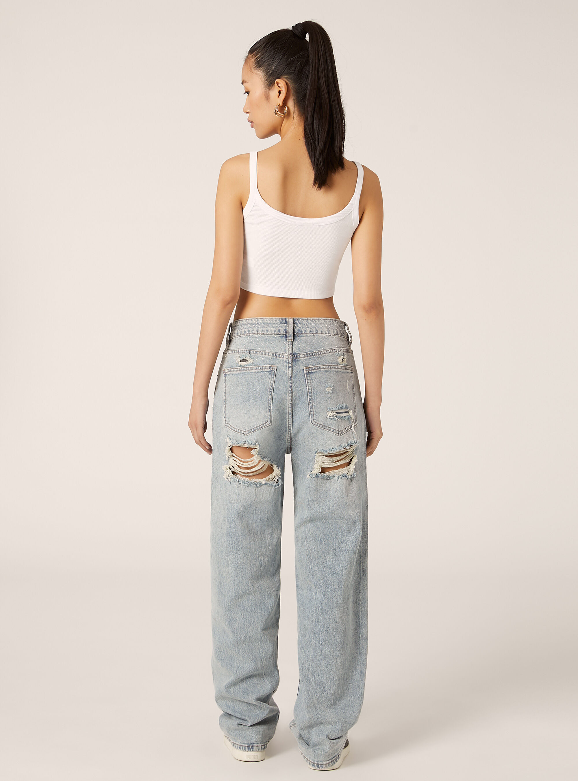 Vaqueros rectos con strass, D006 AZURE