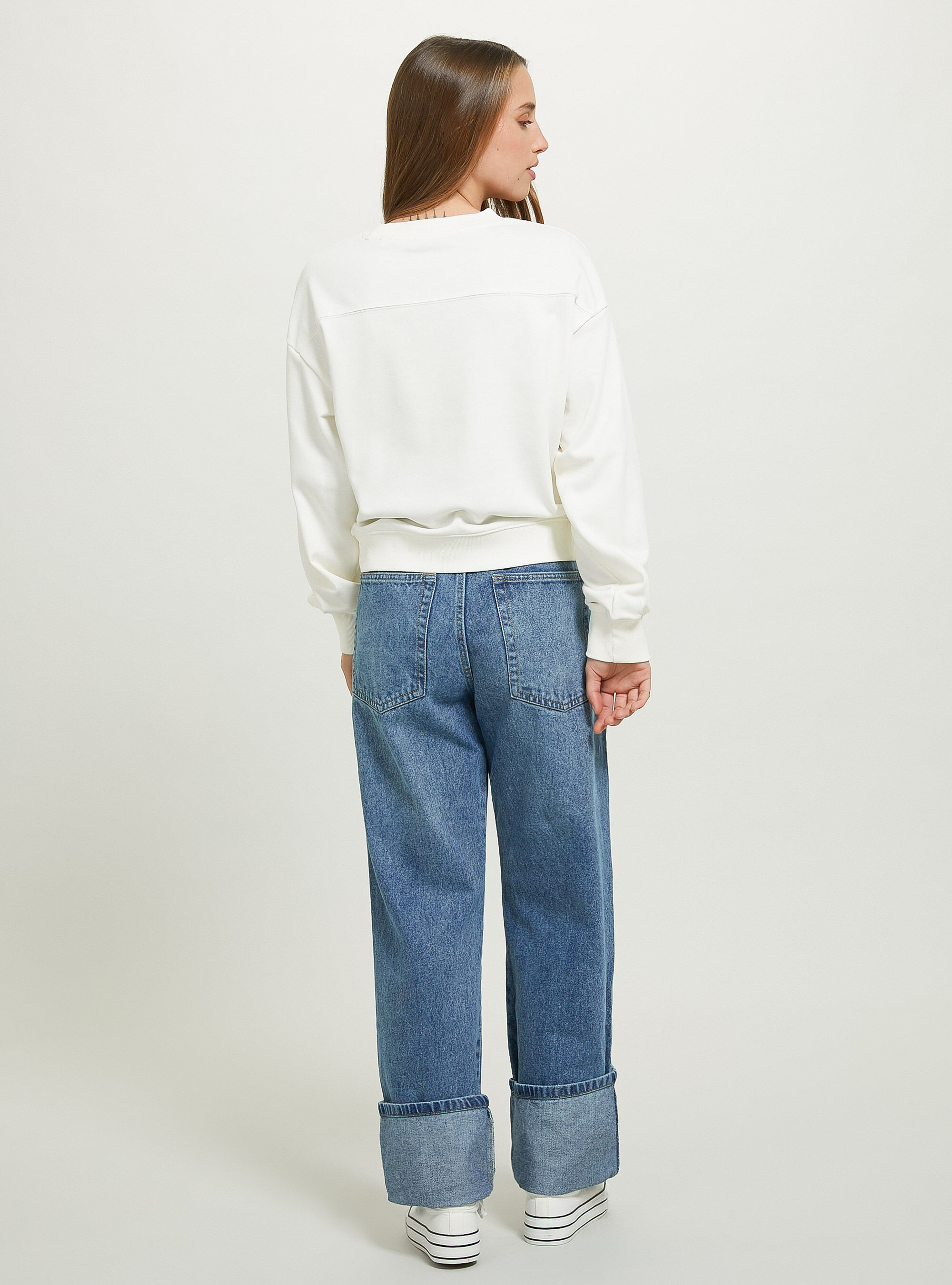 Sudadera corta con estampado de letras, WH2 WHITE