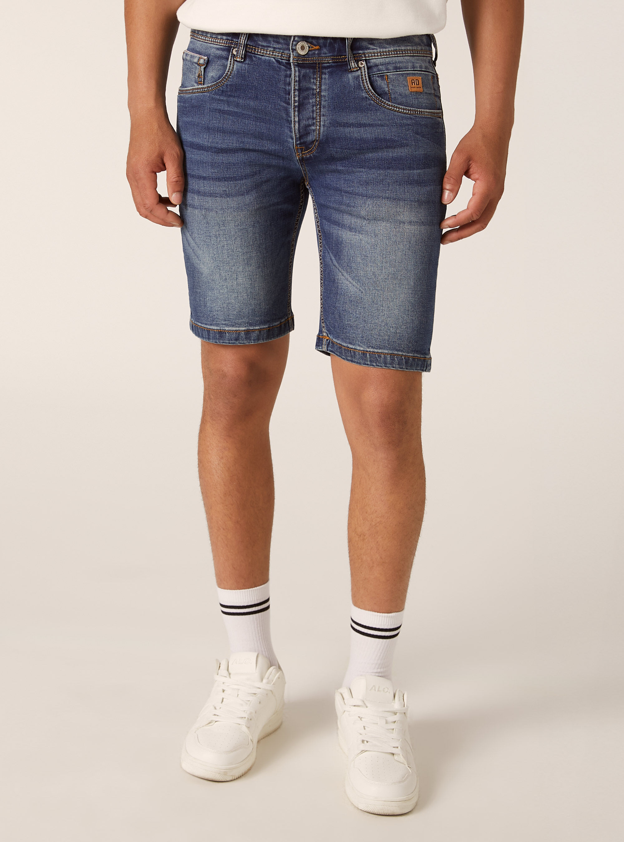 Skinny Fit Denim Bermuda Shorts, D003 MEDIUM BLUE