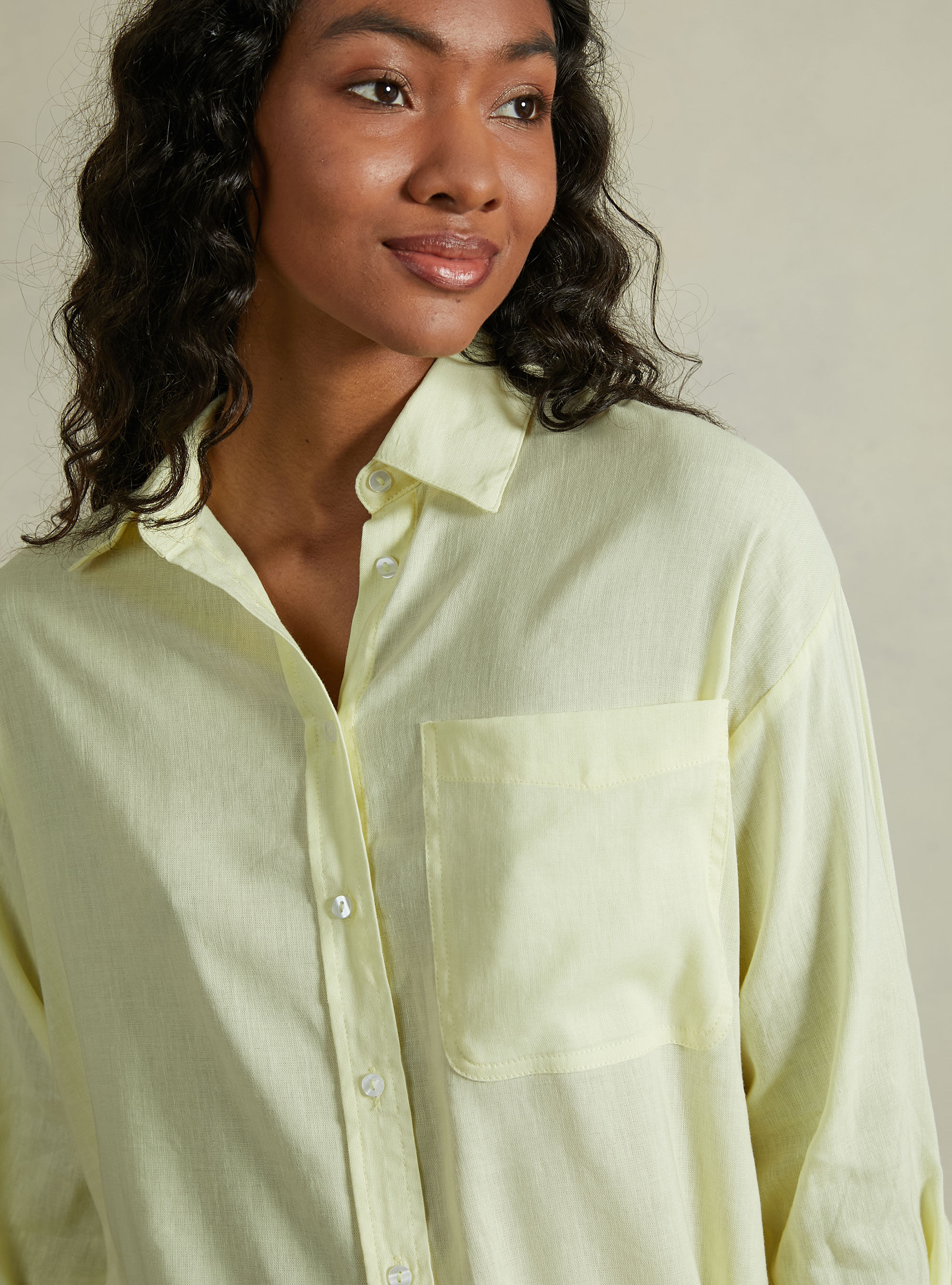 Linen blend shirt with breast pocket, YE3 YELLOW LIGHT