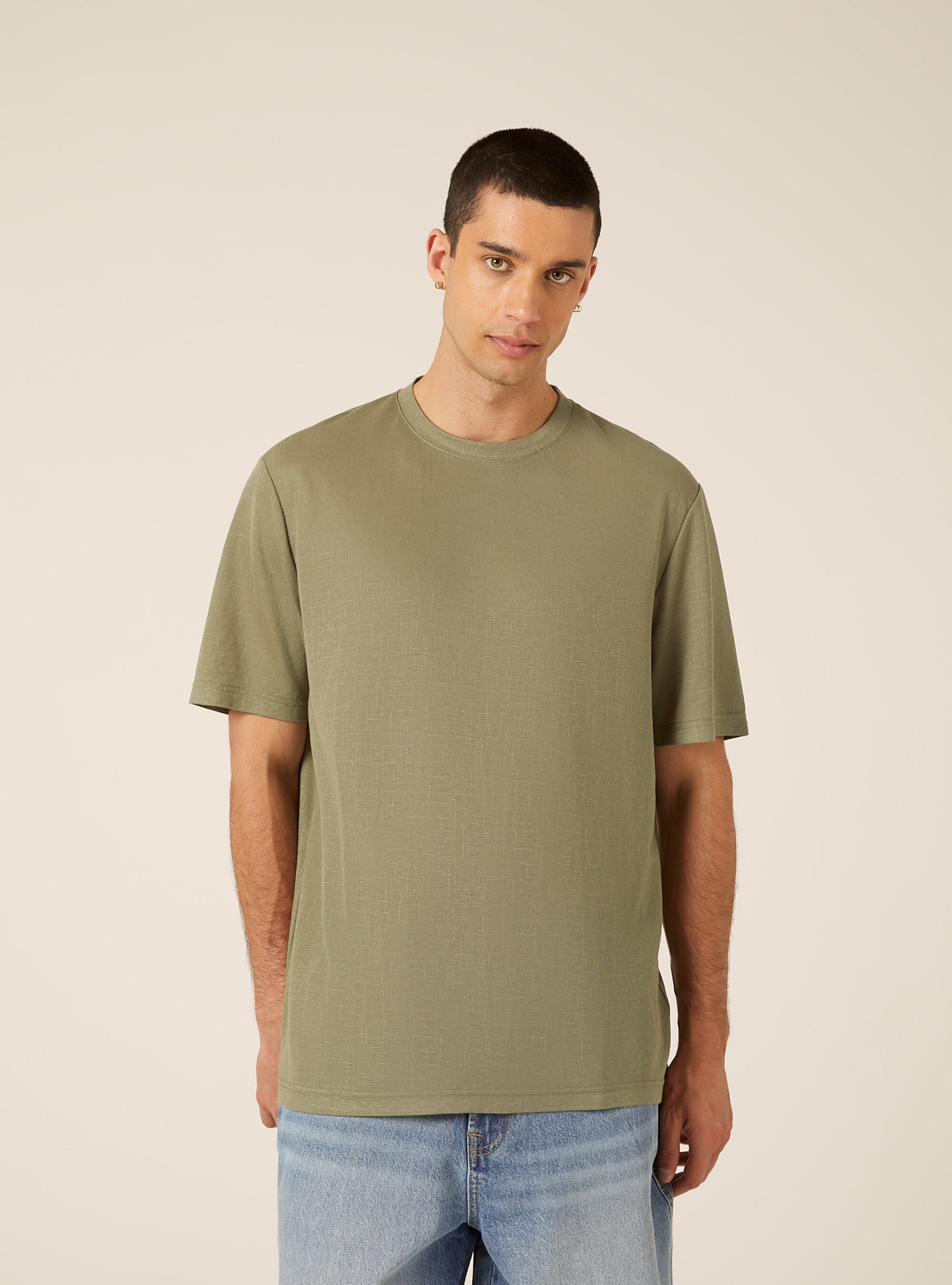 Boxy Fit Textured T-Shirt, KY2 KAKY MEDIUM