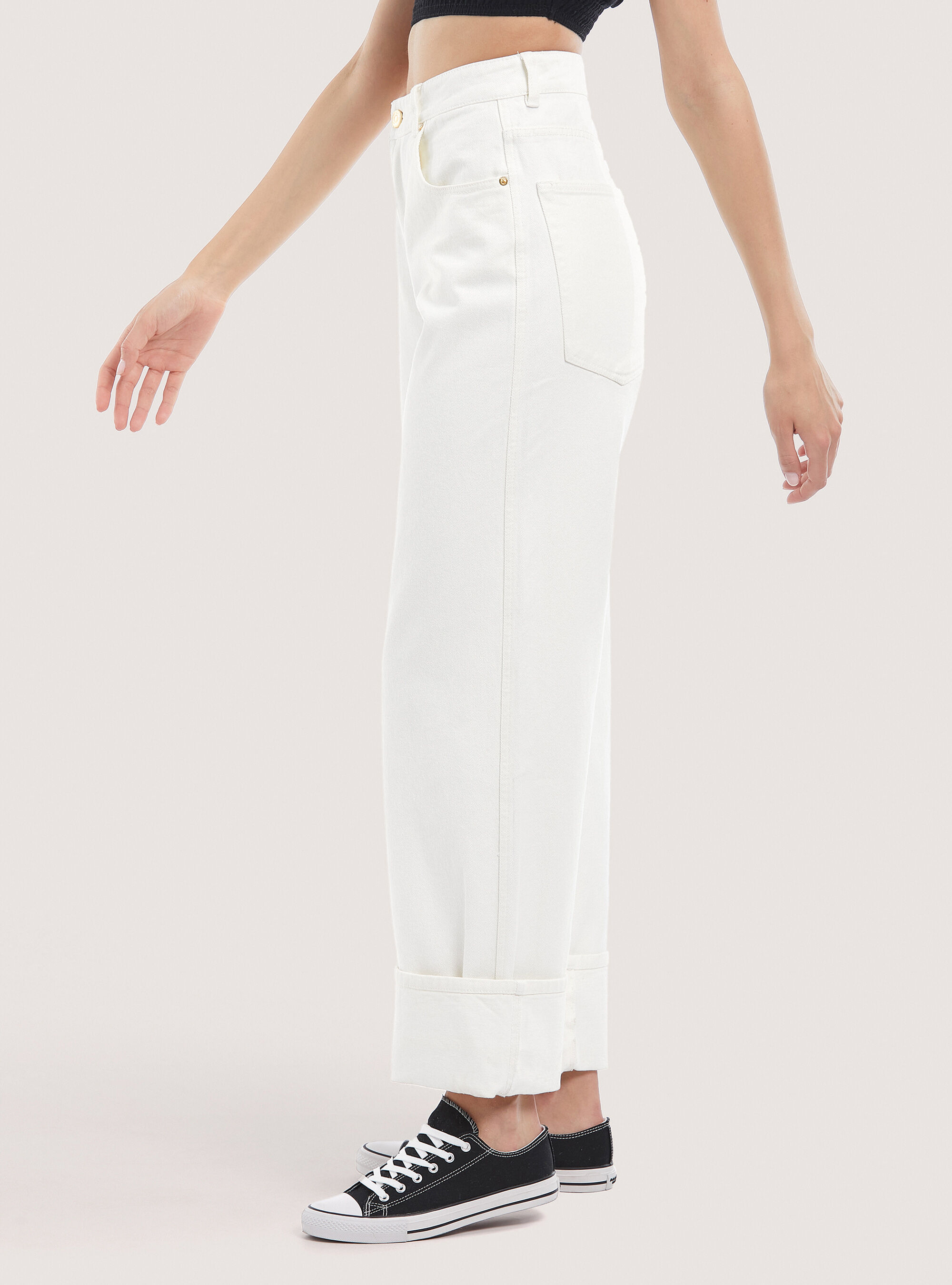 Cotton wide leg trousers, WH1 OFF WHITE