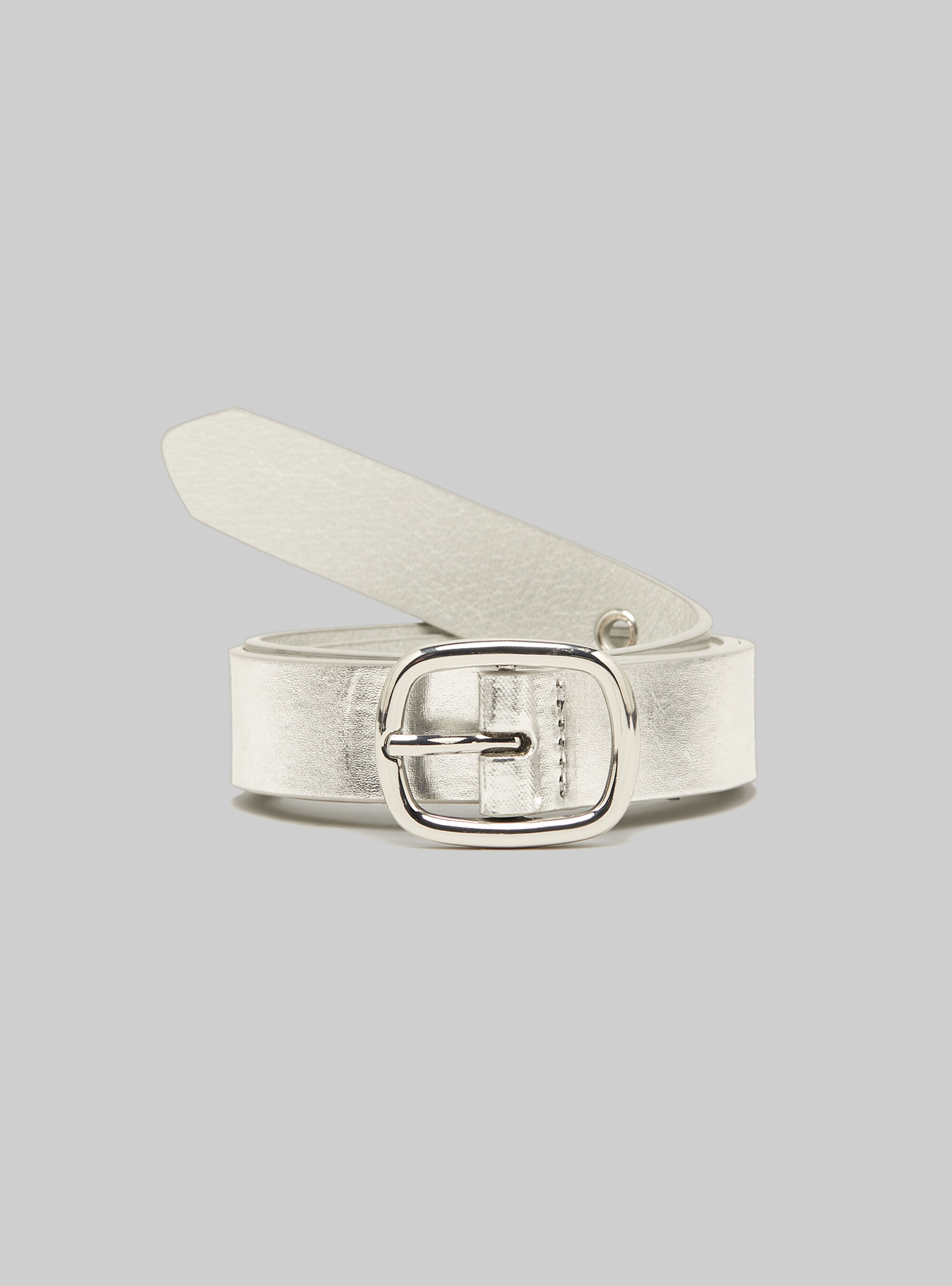 Metallic effect belt with eyelet, SILVER