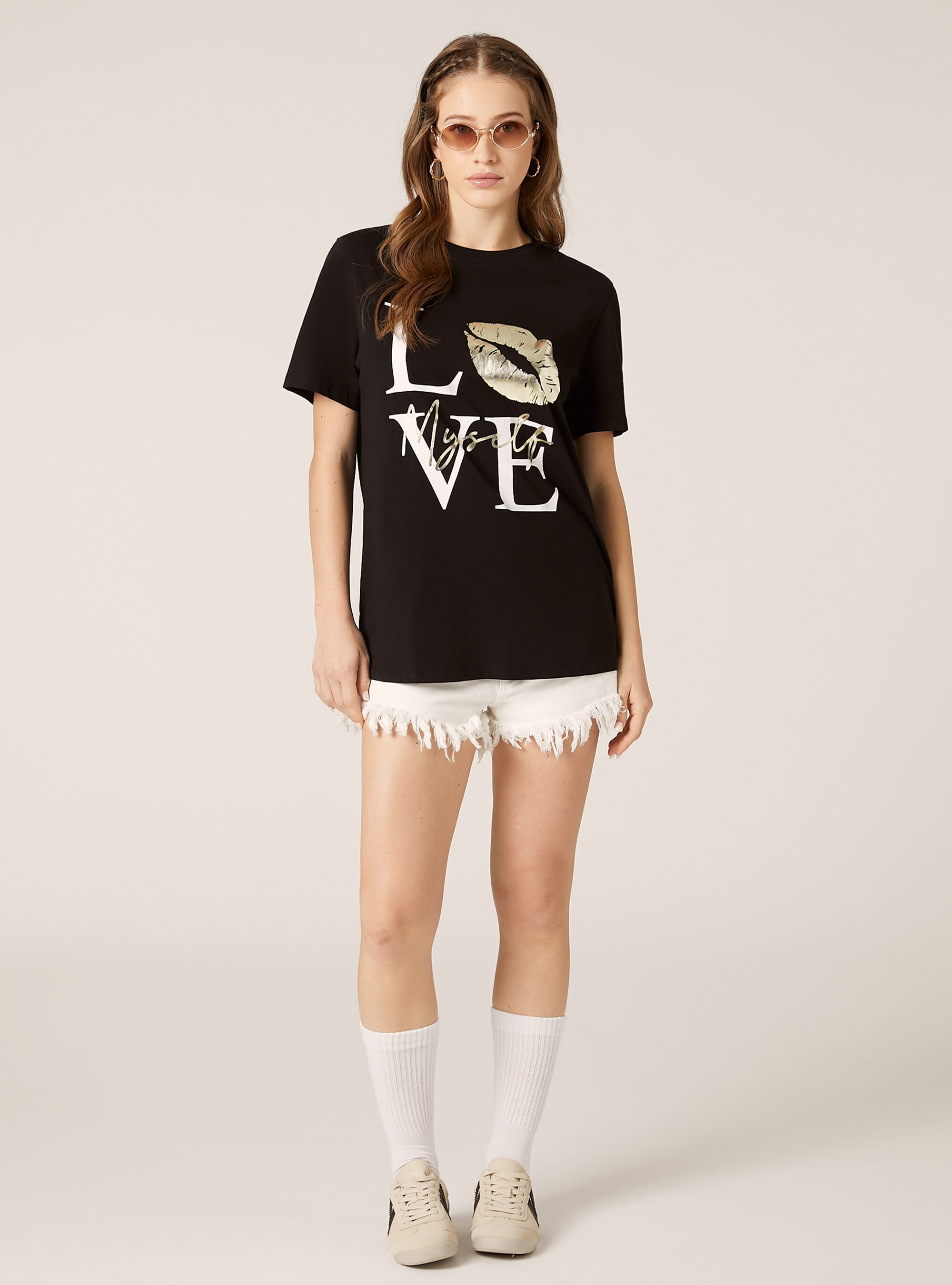 T-shirt &agrave; imprim&eacute; m&eacute;tallique, BK1 BLACK