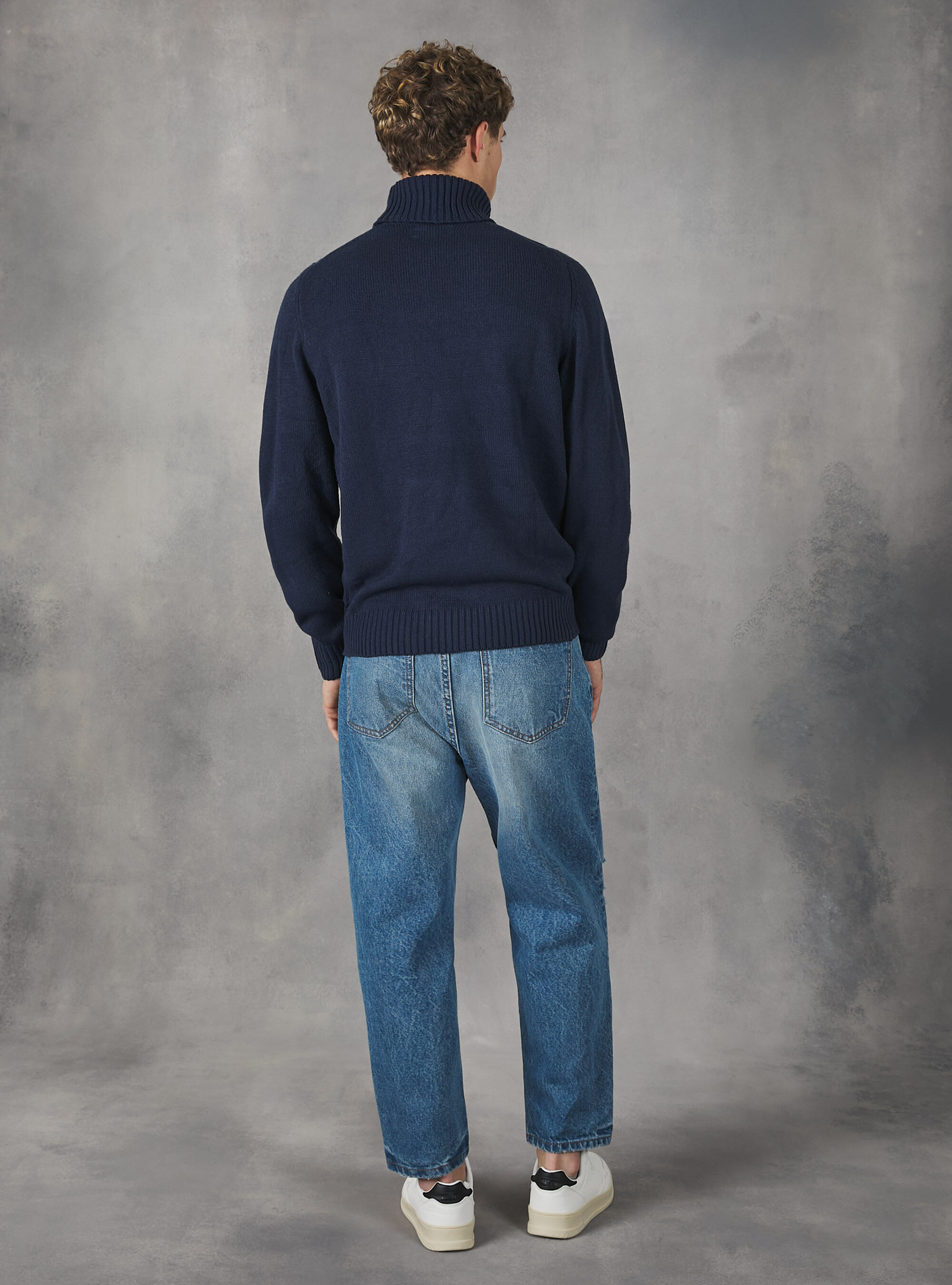 Pullover a collo alto cachemire touch, MNA2 NAVY MEL MED