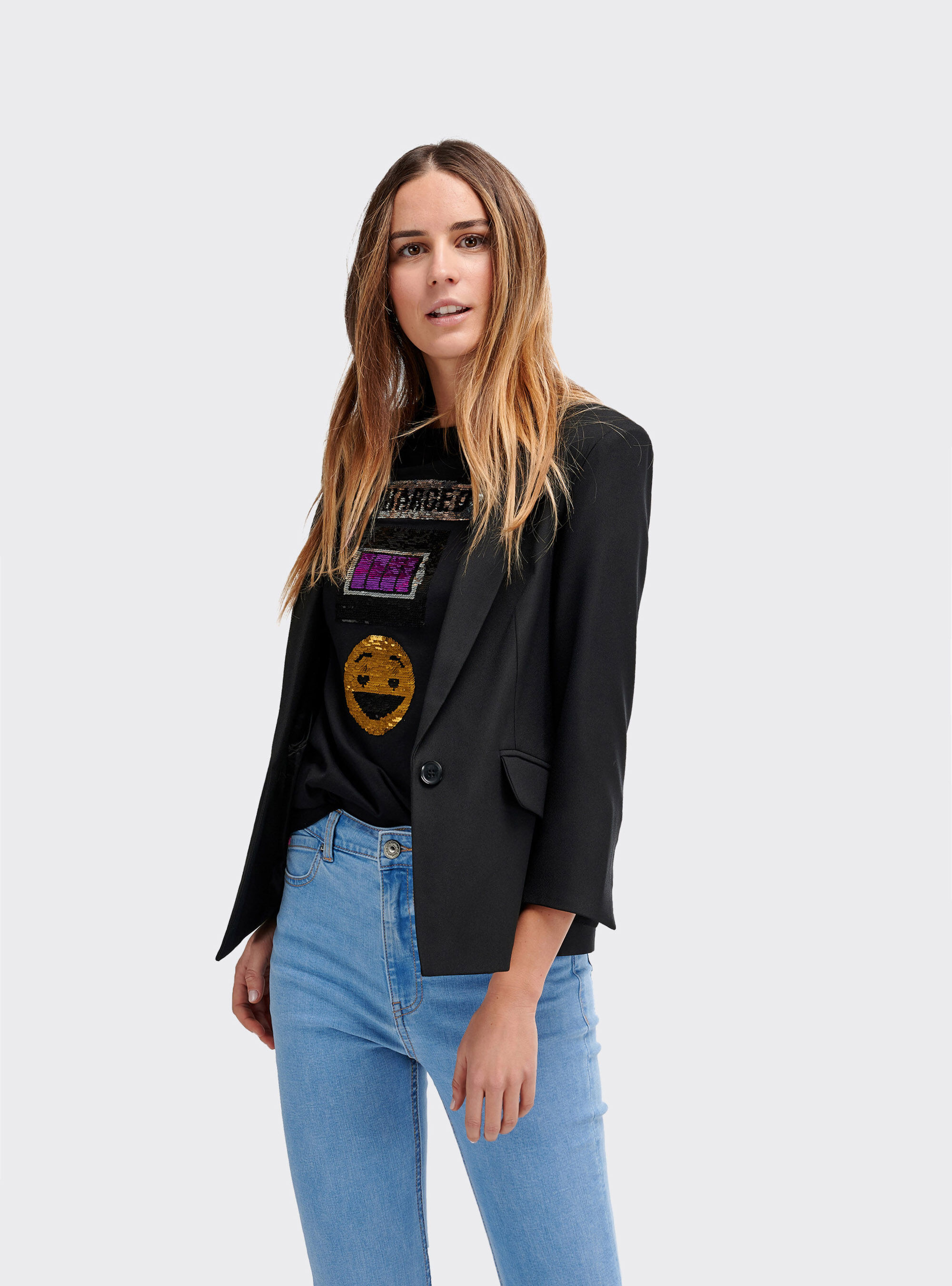 Veste courte ceintr&eacute;e, C101 BLACK