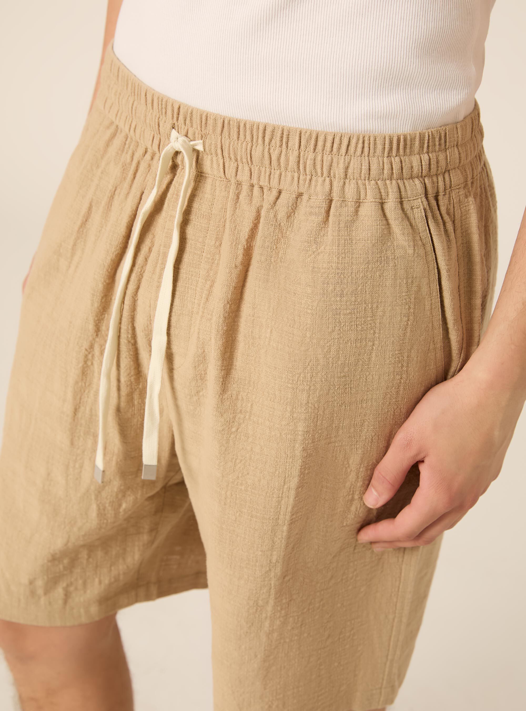 Bermuda in cotone con laccio in vita, BG2 BEIGE MEDIUM
