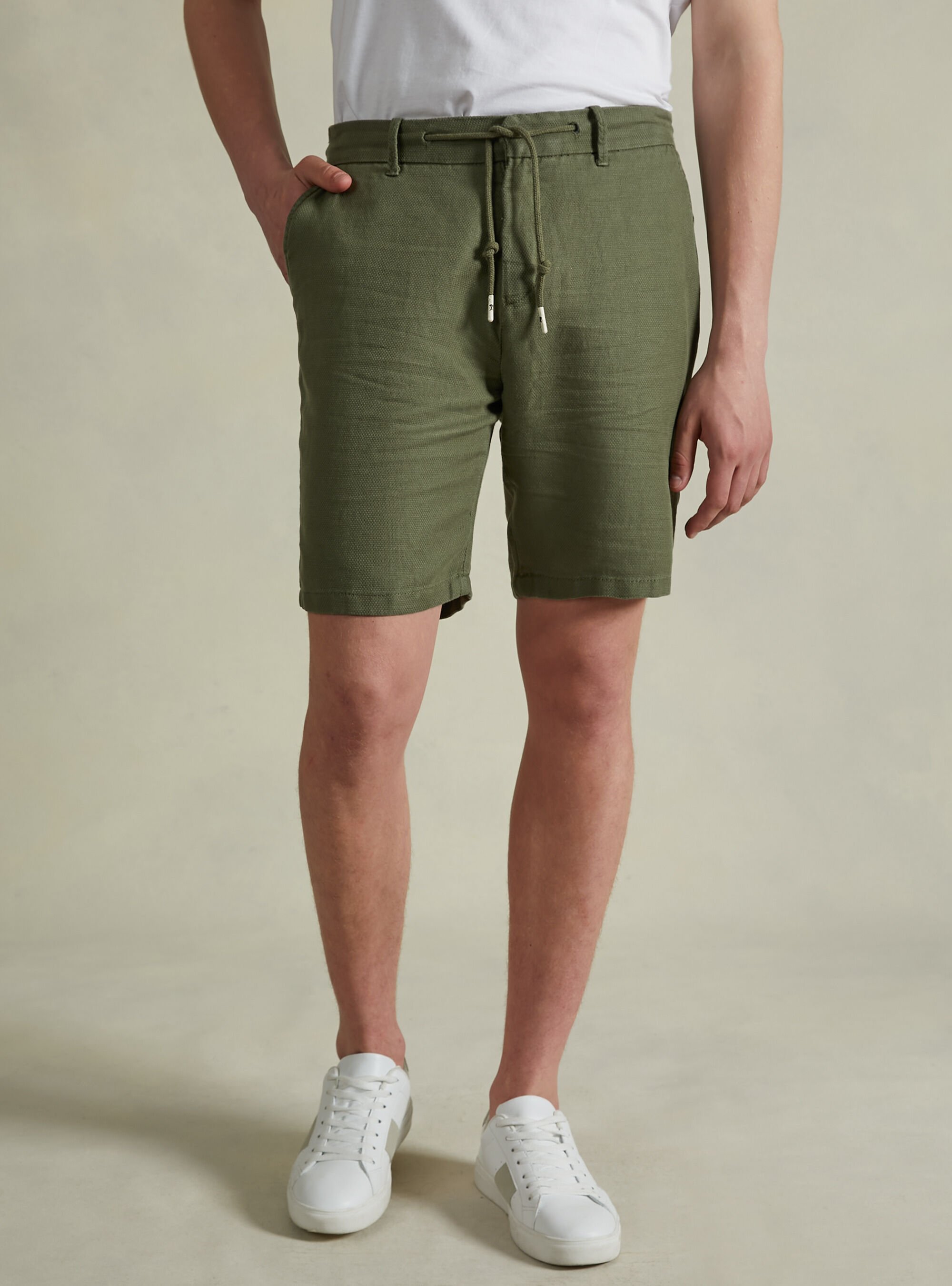 Linen-blend bermuda shorts with drawstring waist, KY2 KAKY MEDIUM