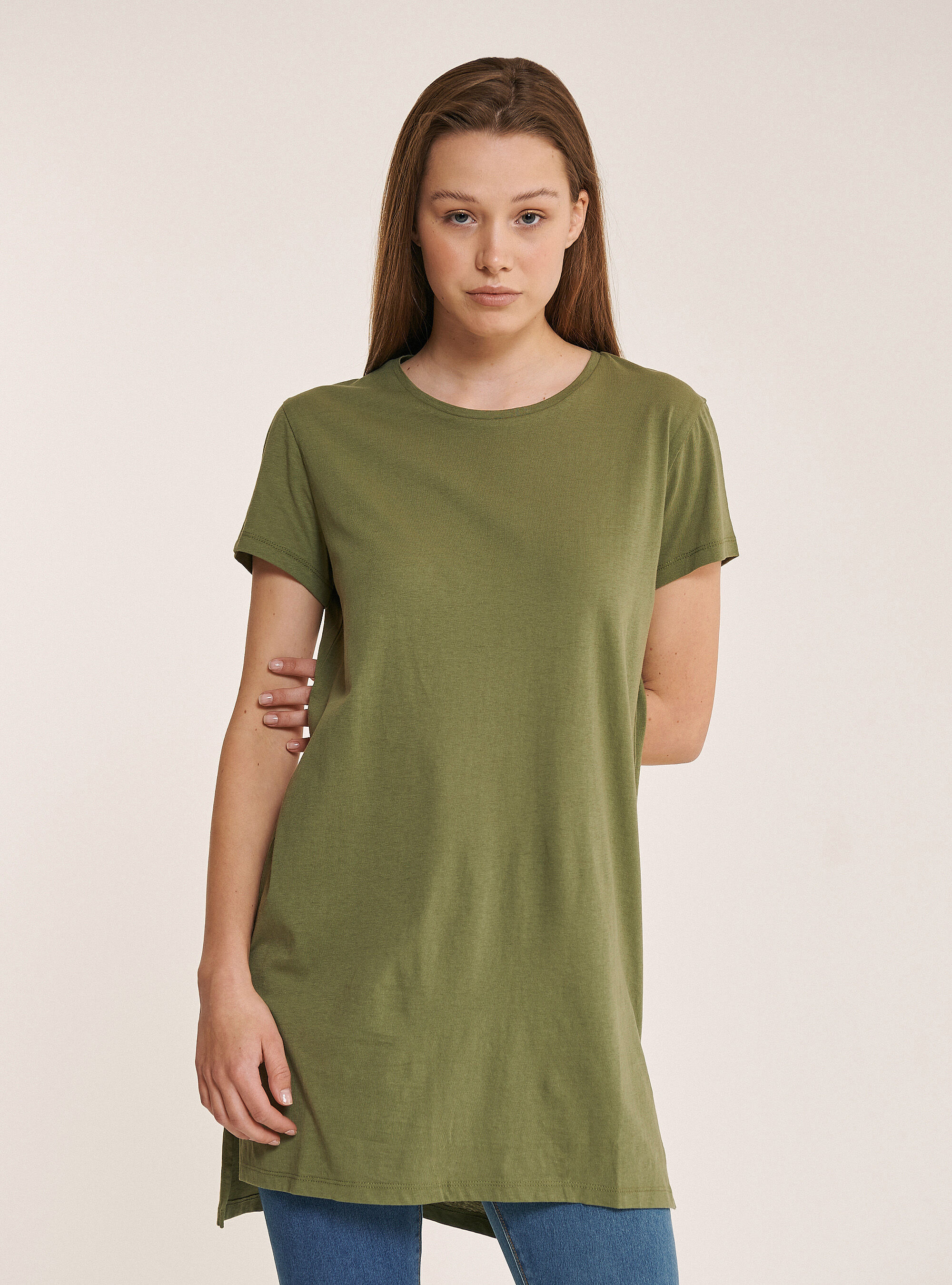 Cotton oversize T-shirt in solid color, C0606 KAKY