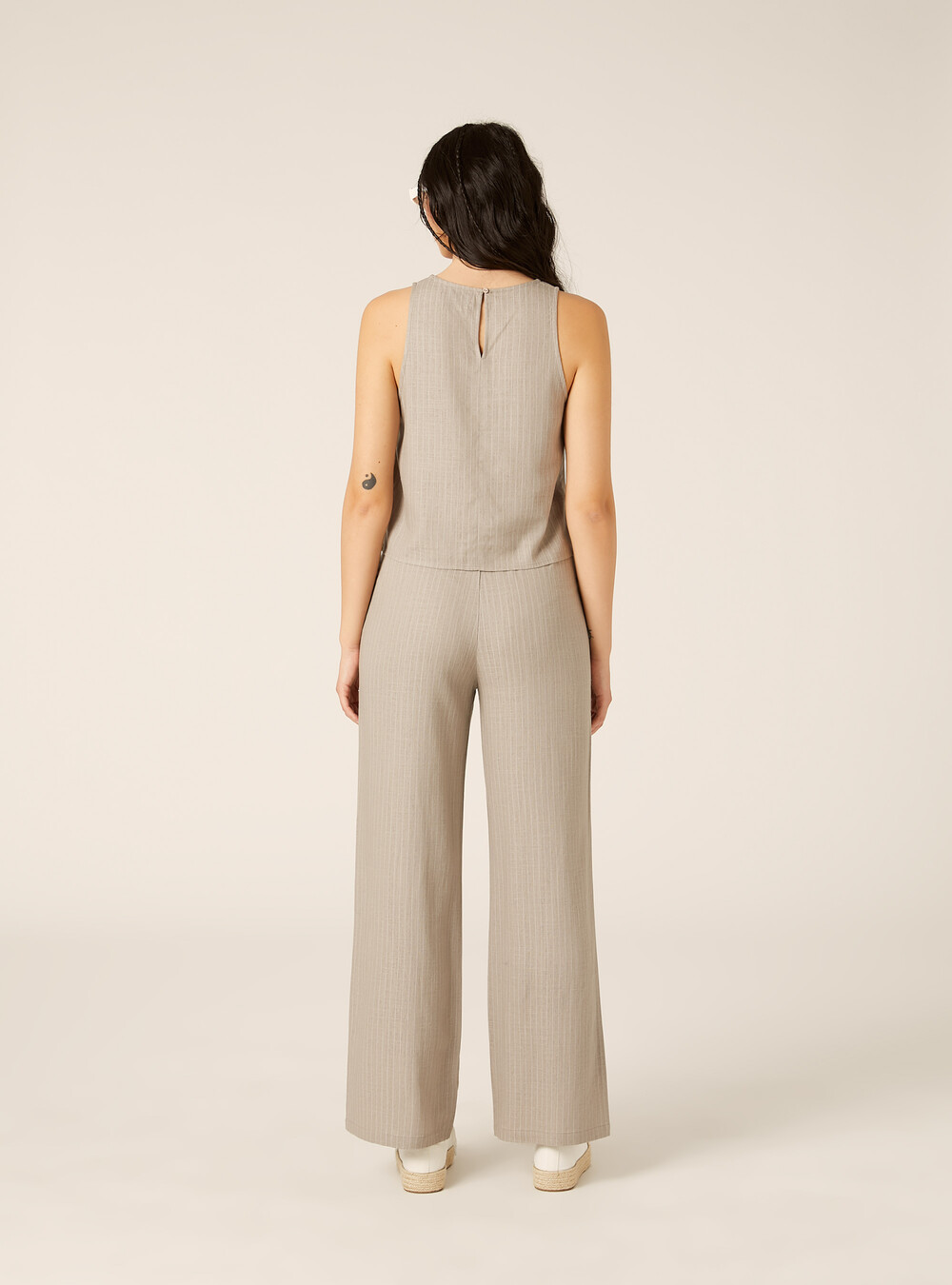 Débardeur Basique en Mélange de Lin, STRIPE BEIGE/WHITE