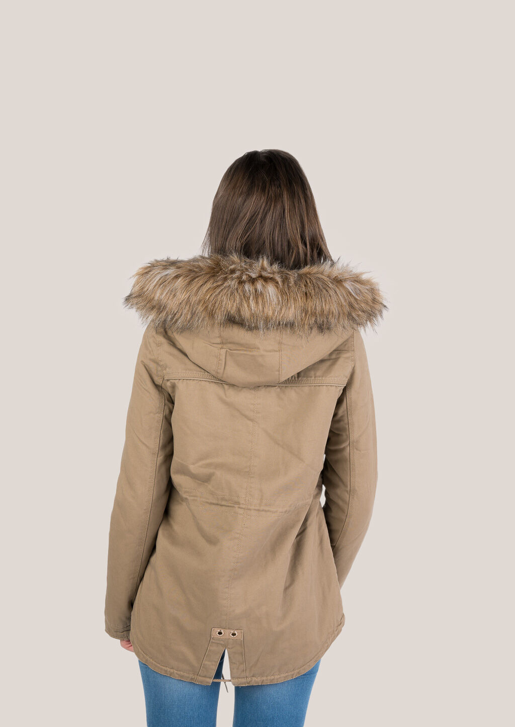 Twill cotton parka with lamb inside, BEIGE