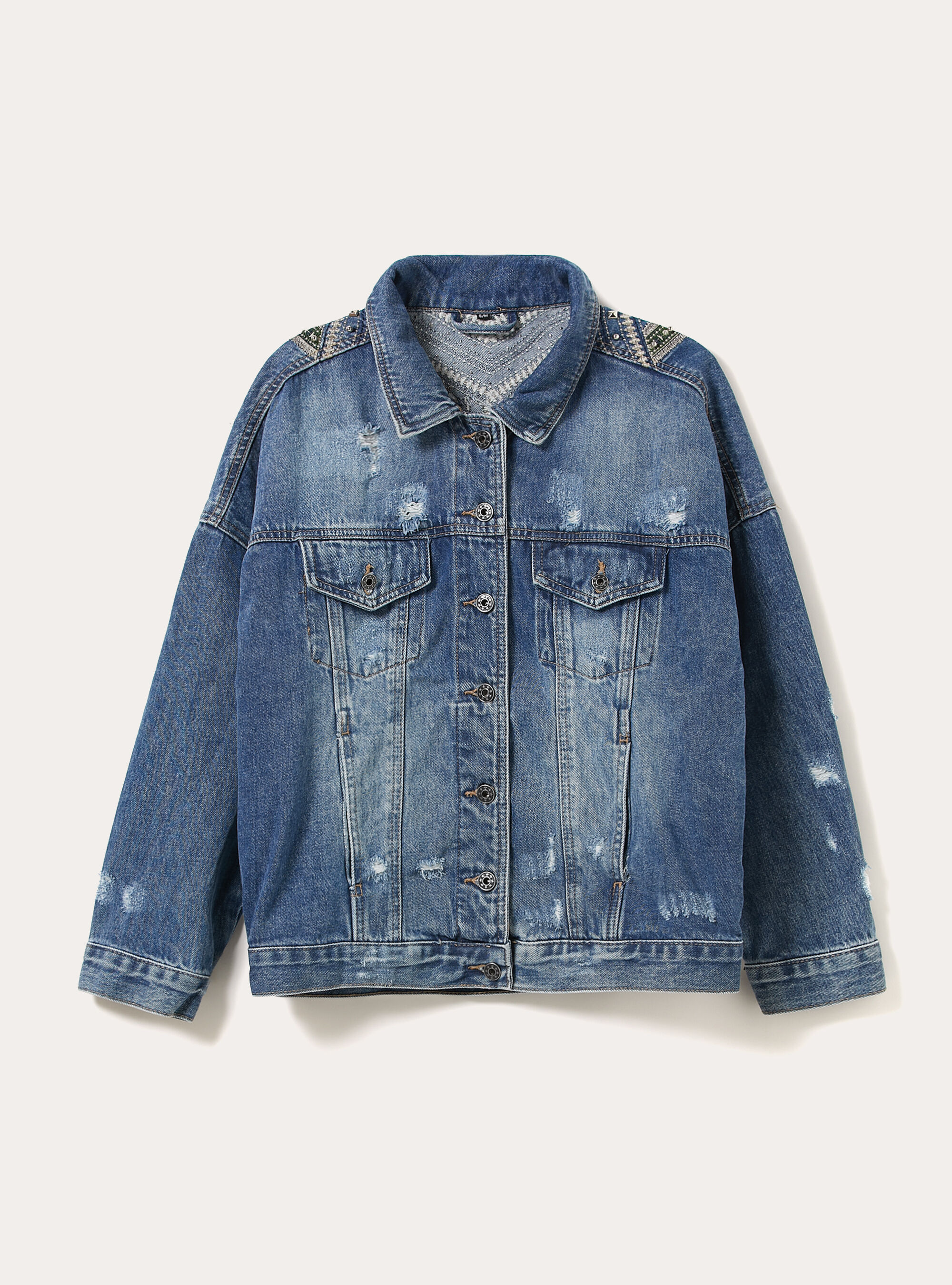 Giubbotto in denim con frange, D004 MEDIUM LIGHT BLUE