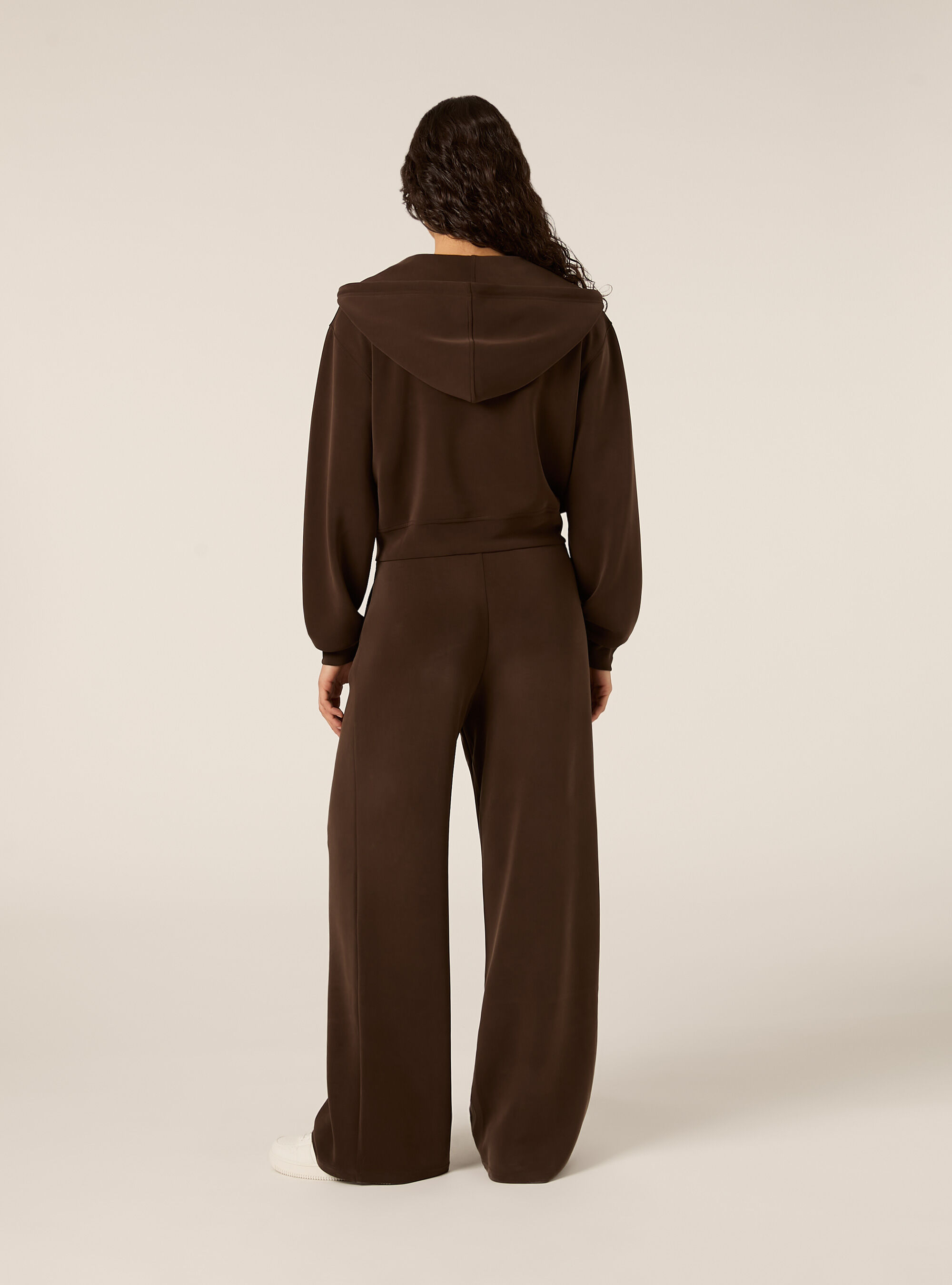 Cardigan con zip cappuccio soft touch, BR1 BROWN DARK