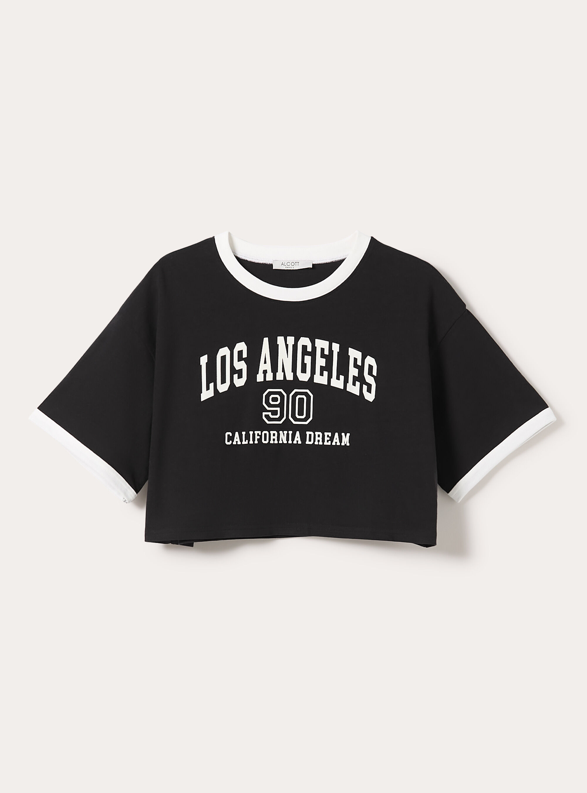 T-shirt crop stampa college, BK1 BLACK
