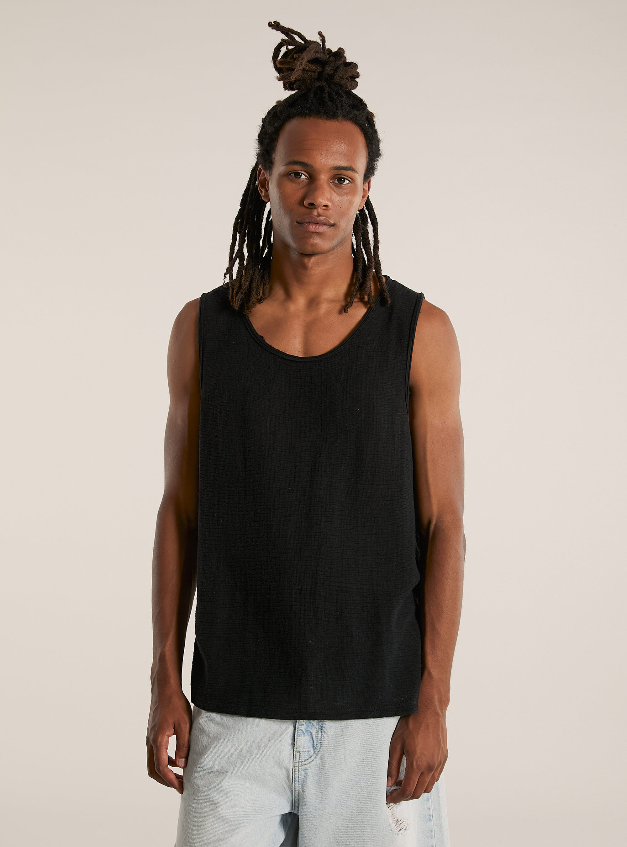 Linen-blend tank top, BK1 BLACK