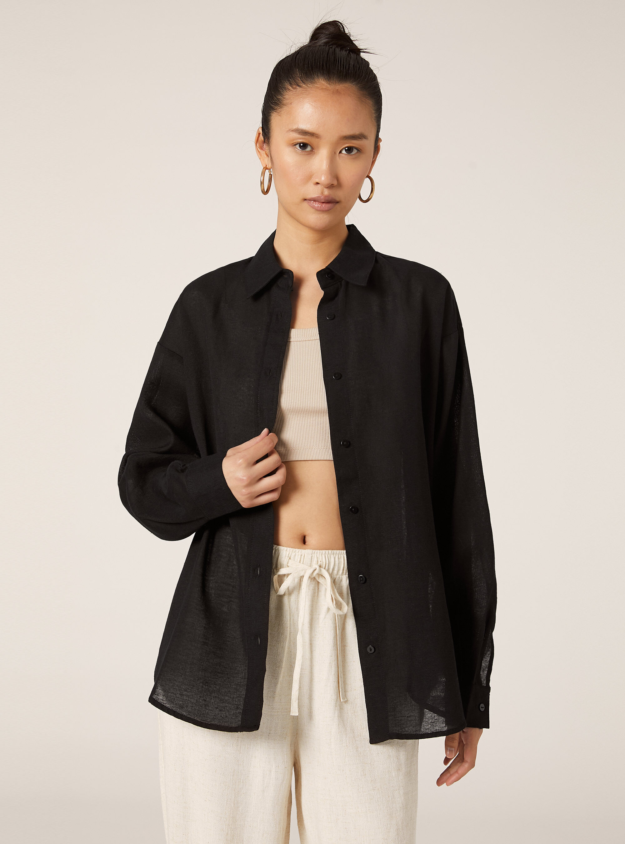 Comfort fit linen shirt, BK1 BLACK