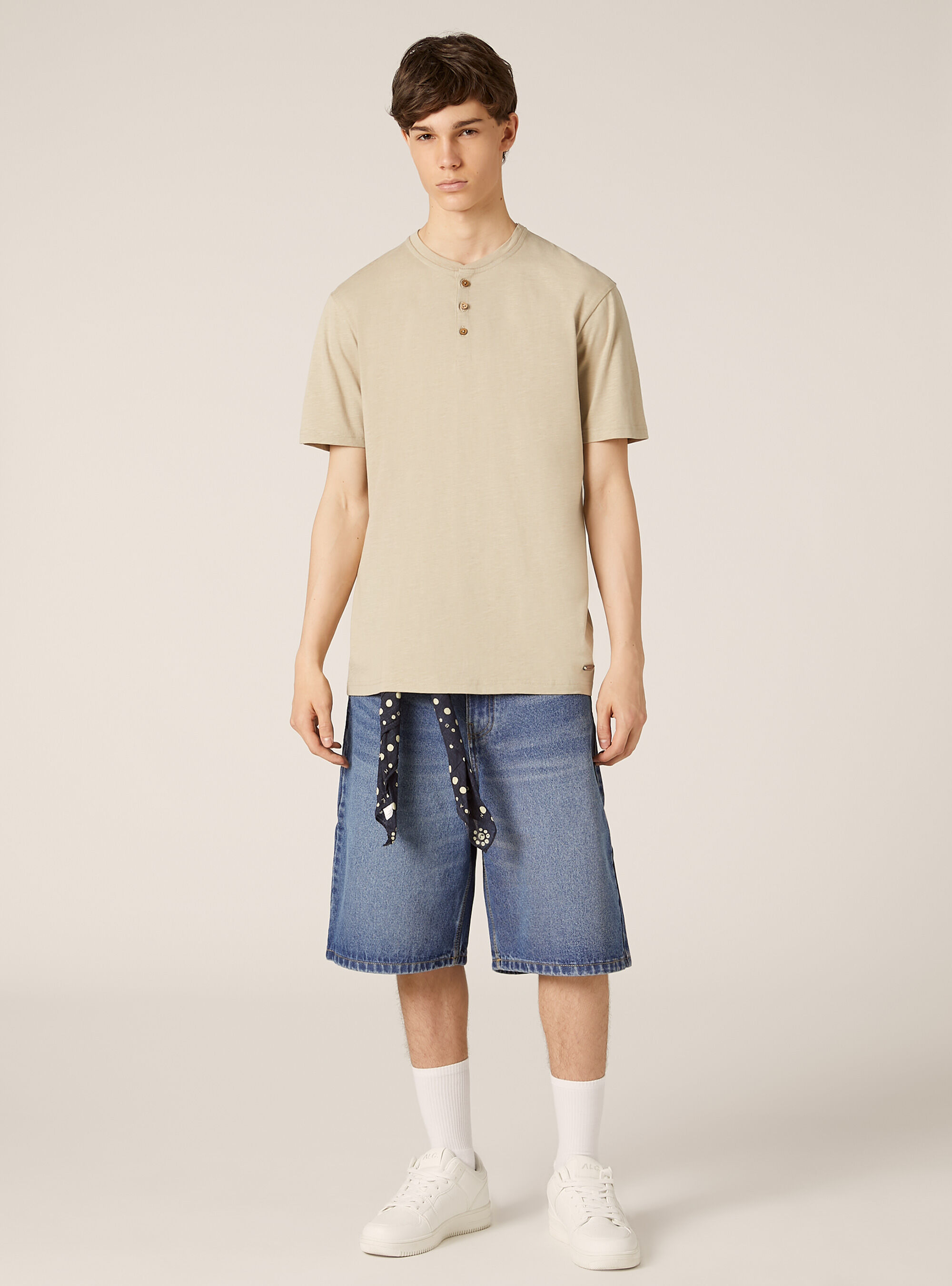 Serafino-T-Shirt aus Baumwolle, BG2 BEIGE MEDIUM