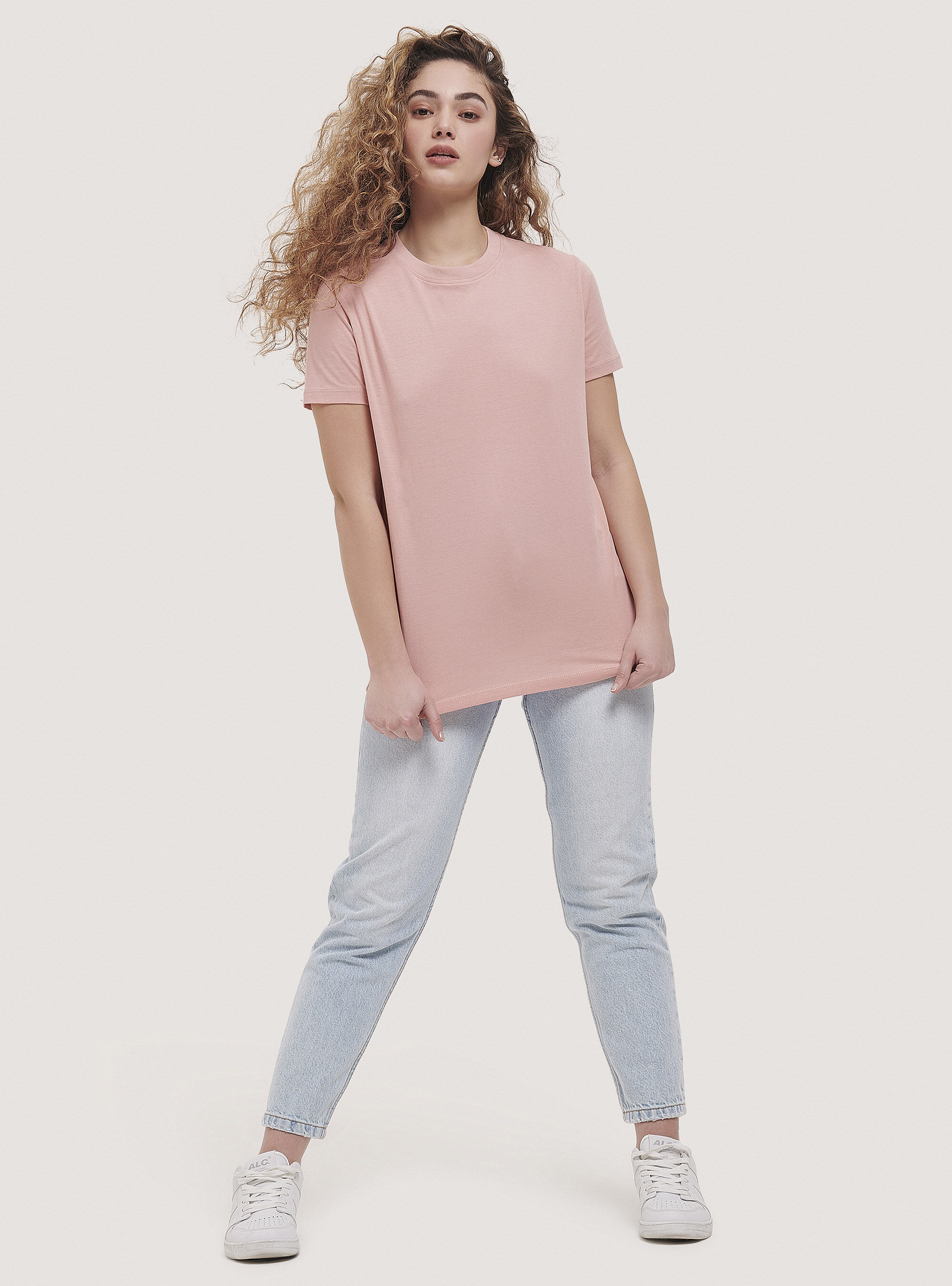 Camiseta b&aacute;sica de algod&oacute;n con cuello redondo, ROSA