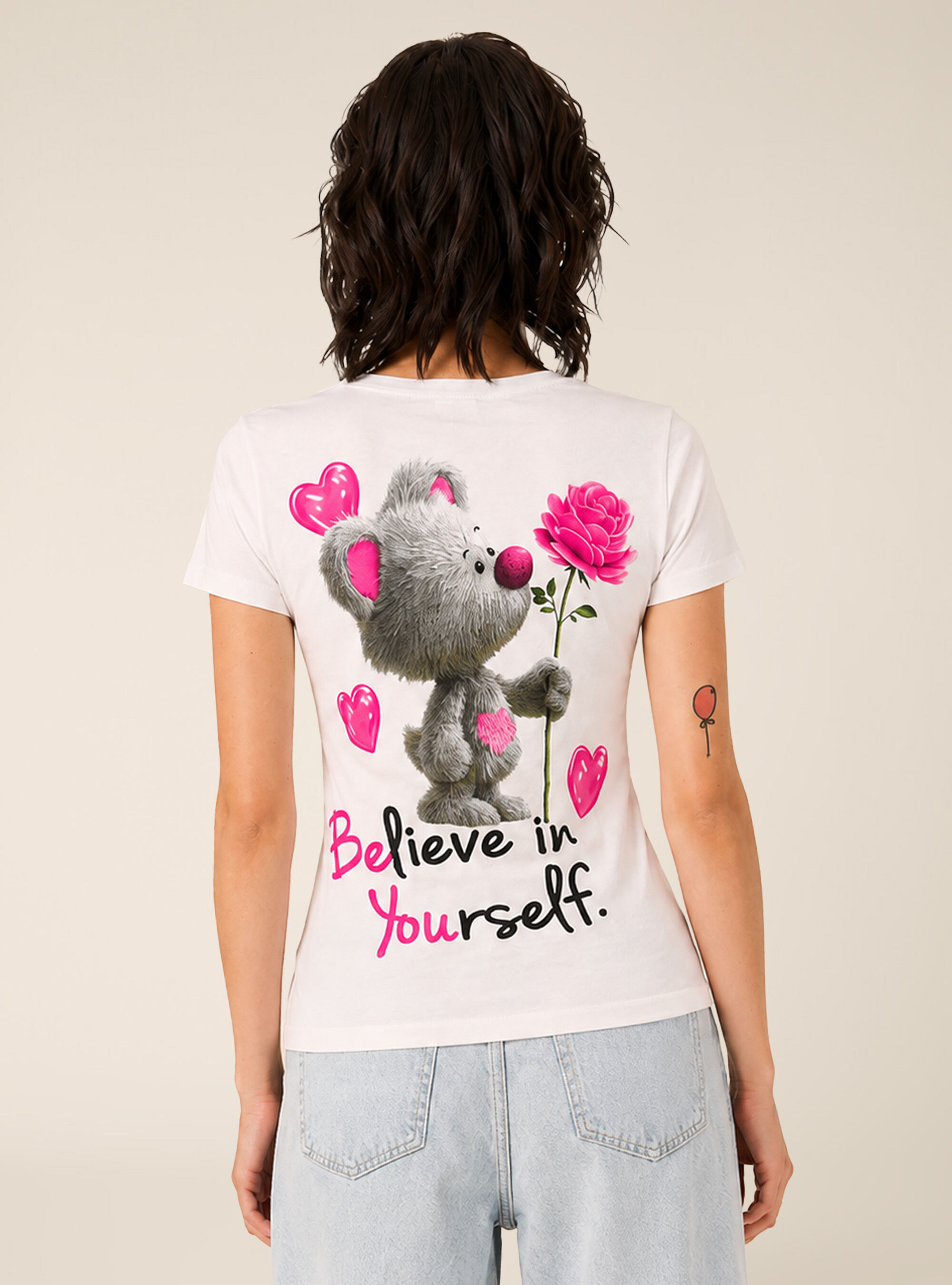 T-shirt regular con stampa, WH3 WHITE