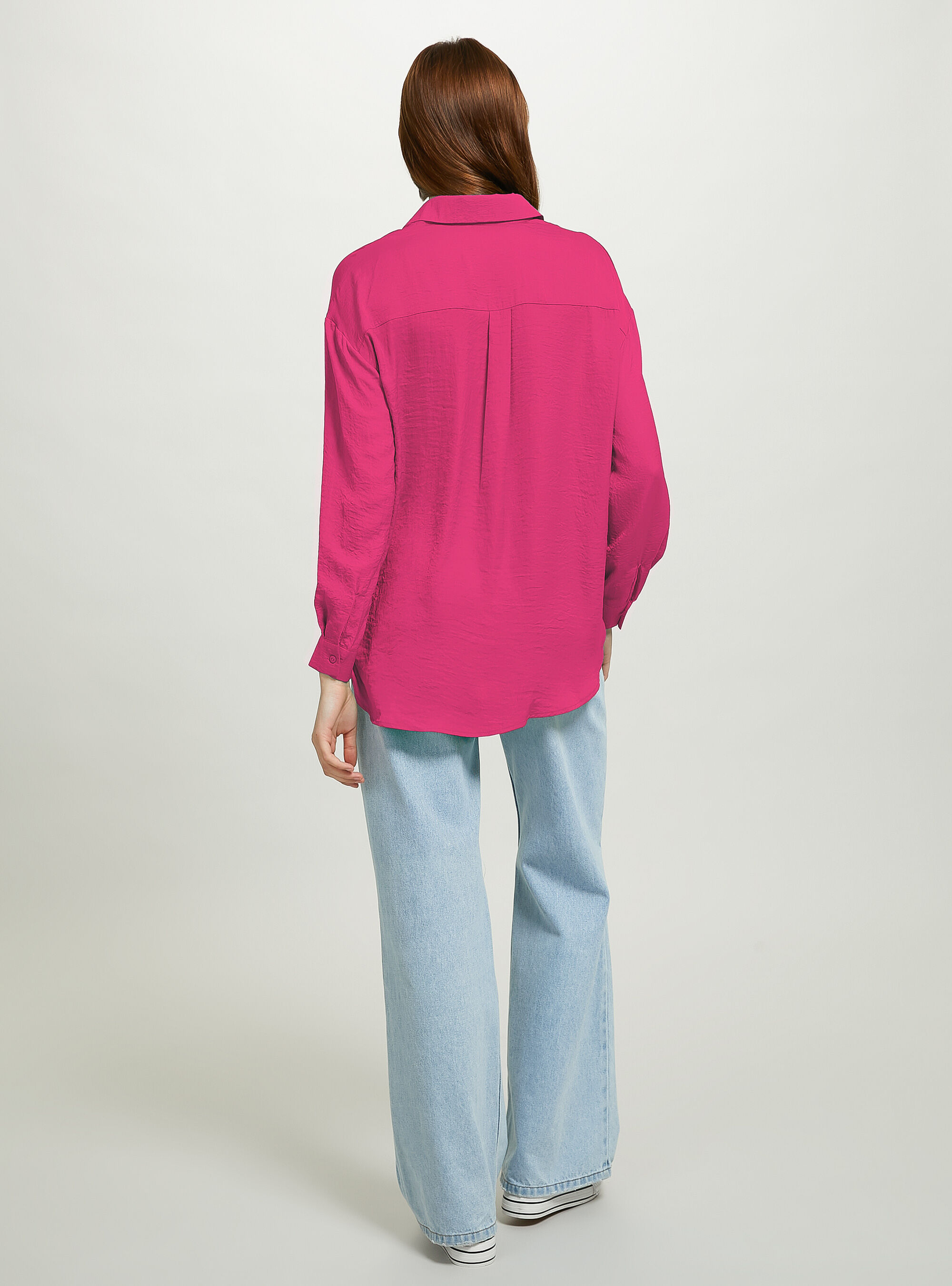 Camicia in satin in tinta unita, FX2 FUXIA MEDIUM