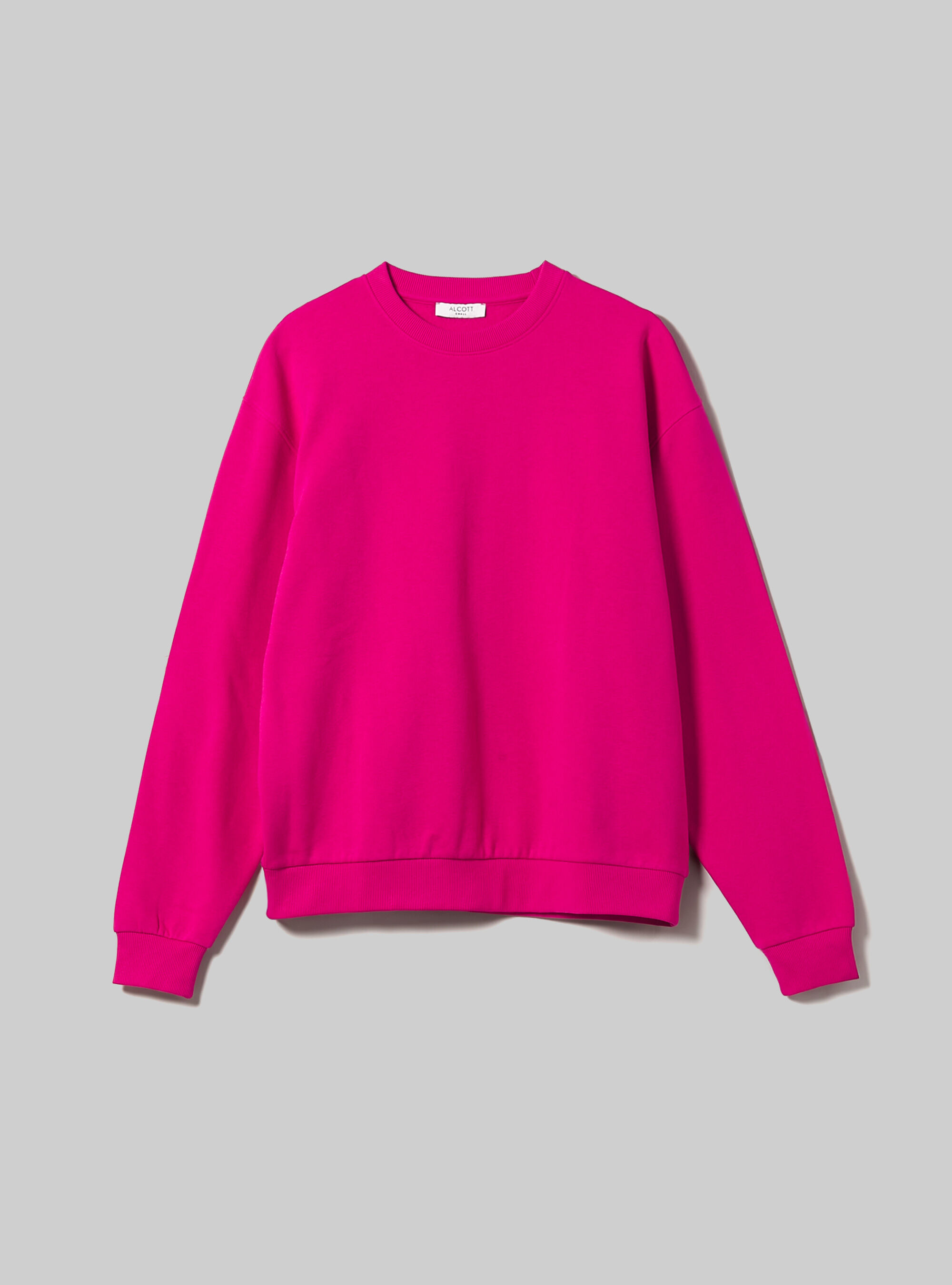 Plain-coloured cotton crew-neck sweatshirt, FX3 FUXIA LIGHT