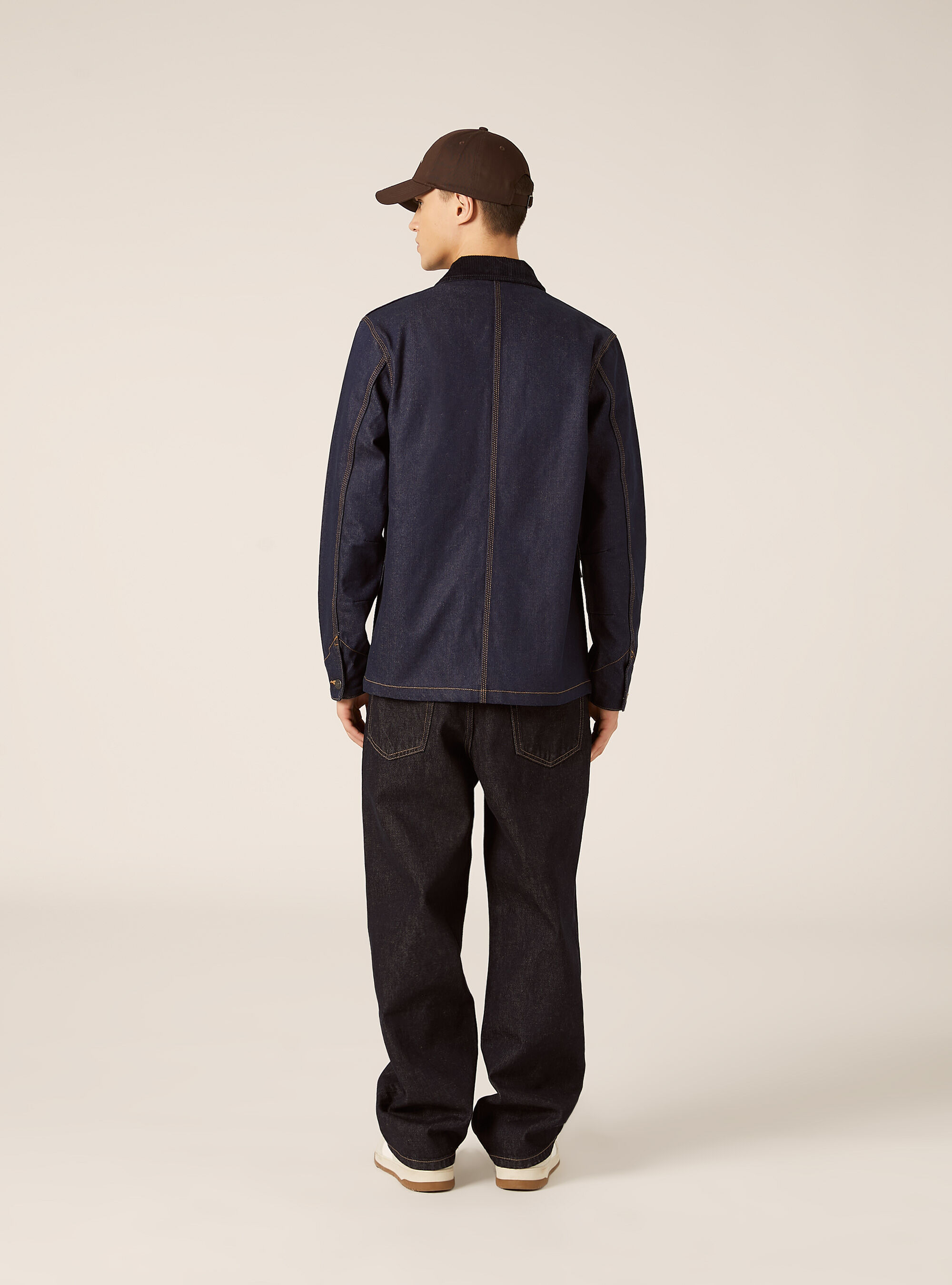 Giubbino in denim con collo in velluto e tasconi, D001 DEEP BLUE