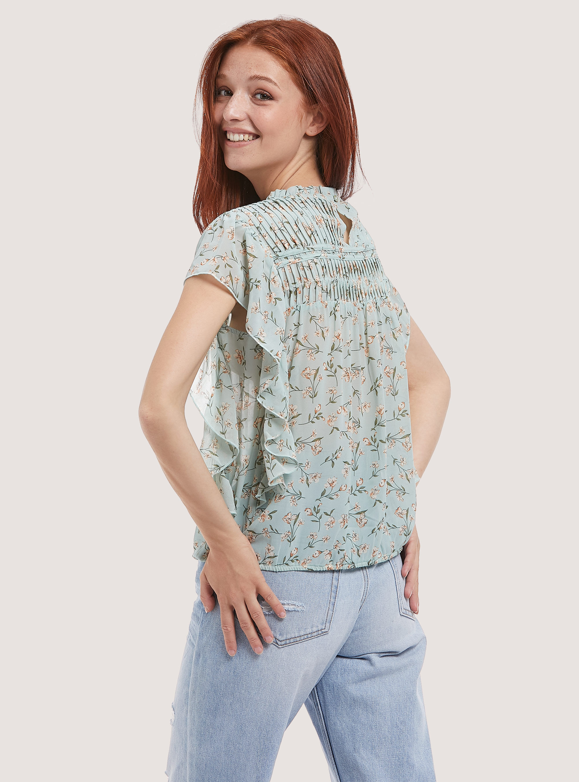Flower print blouse, C6704 GREEN